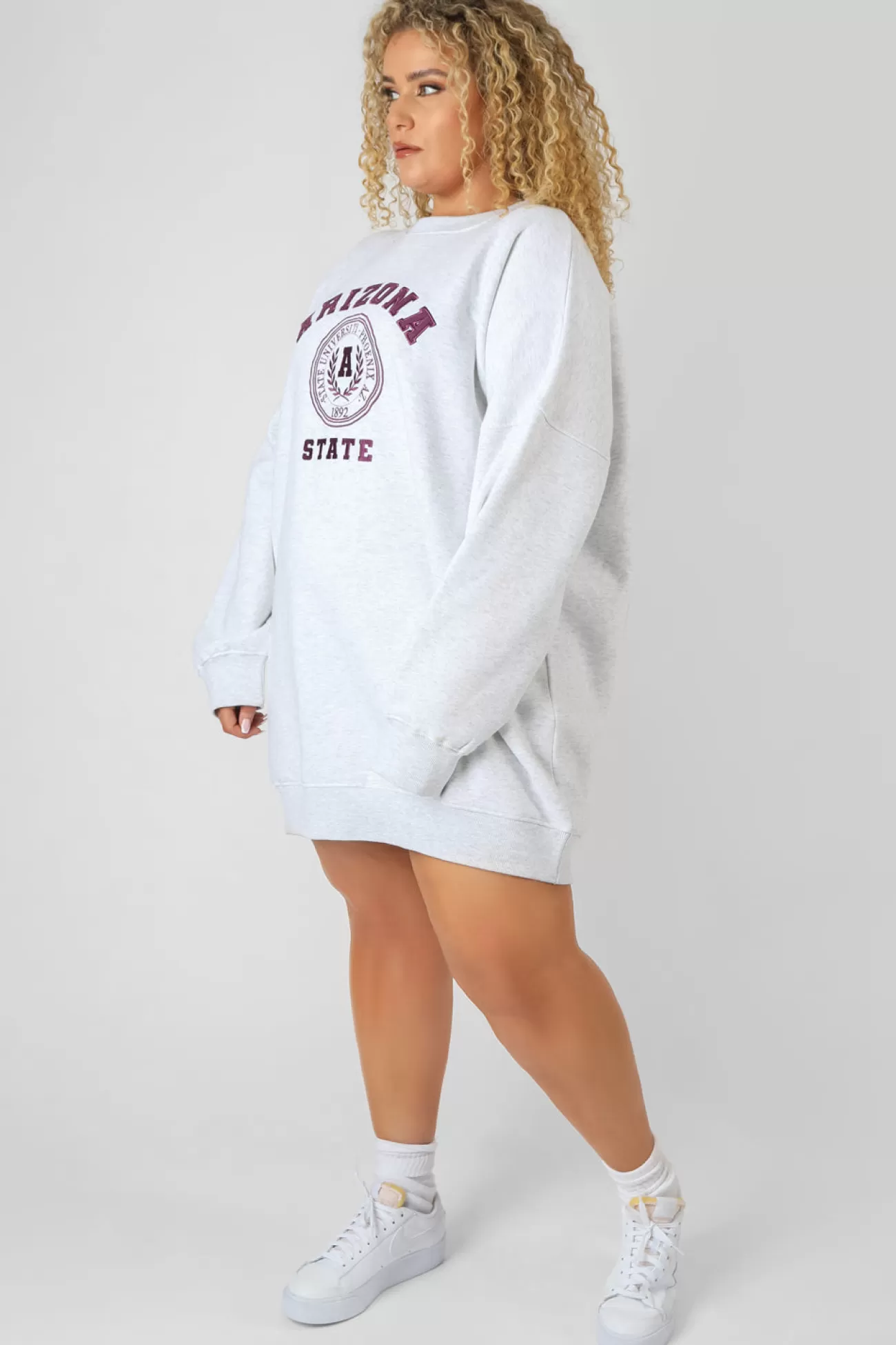 Public Desire Curve Arizona Graphic Sweat Dress Marl Oatmeal Flash Sale