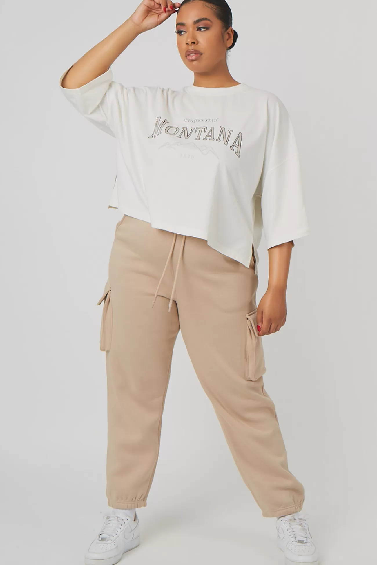 Public Desire Curve Cargo Joggers Light Taupe Outlet