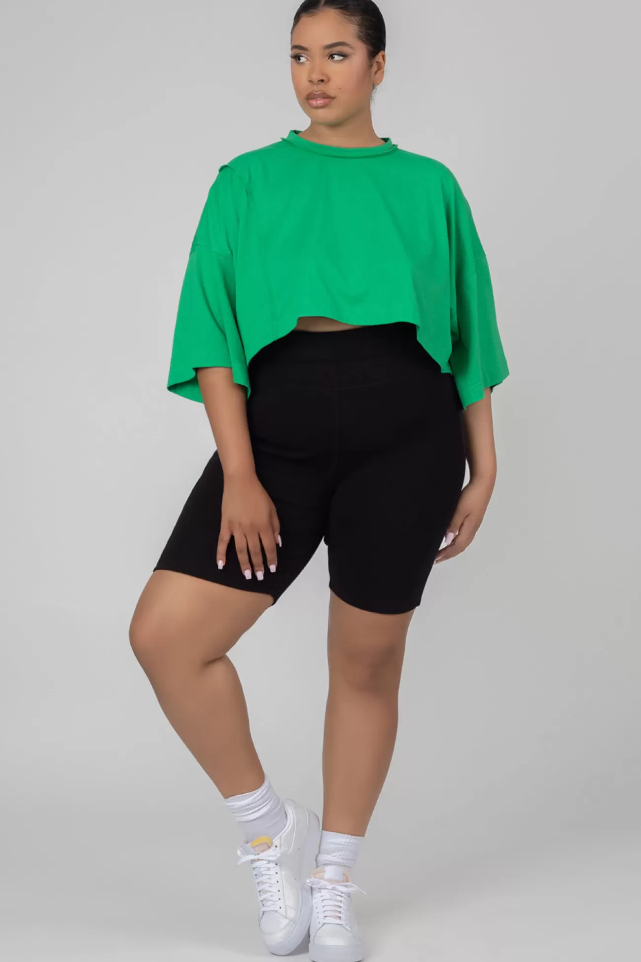 Public Desire Curve Exposed Seam Oversized Cropped T Shirt Green Best Sale