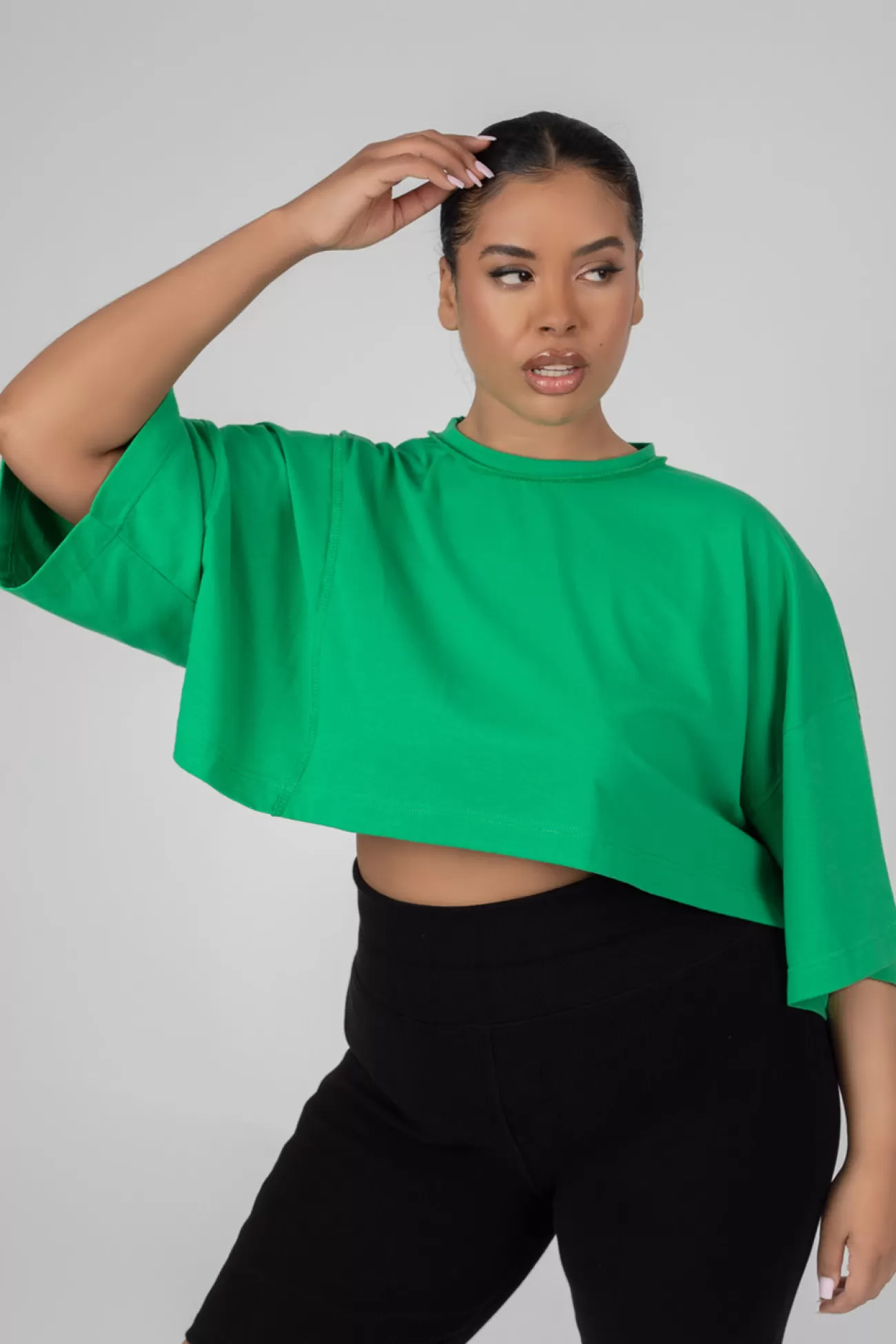 Public Desire Curve Exposed Seam Oversized Cropped T Shirt Green Best Sale