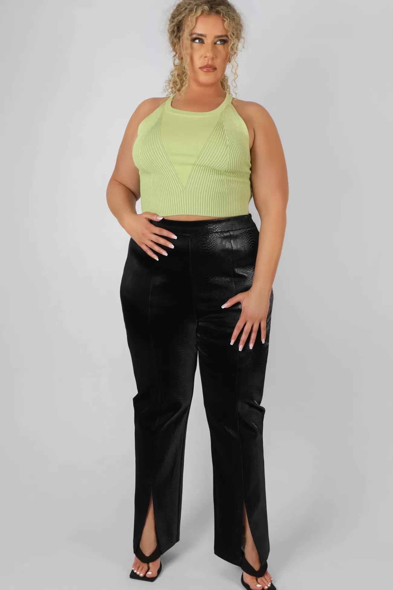 Public Desire Curve High Neck Knitted Racer Crop Top Lime Discount