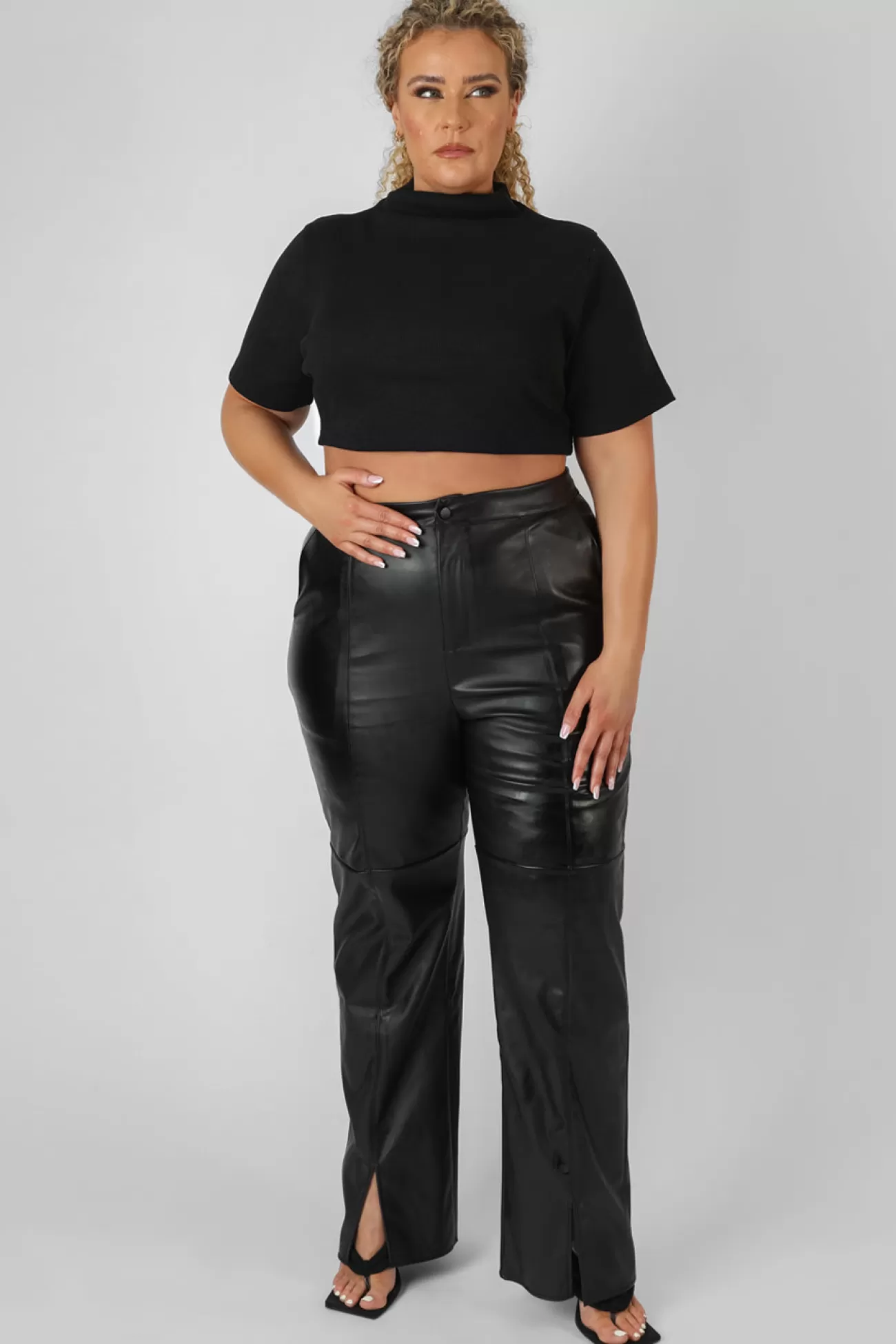Public Desire Curve High Neck Ribbed Cropped T Shirt Black Cheap
