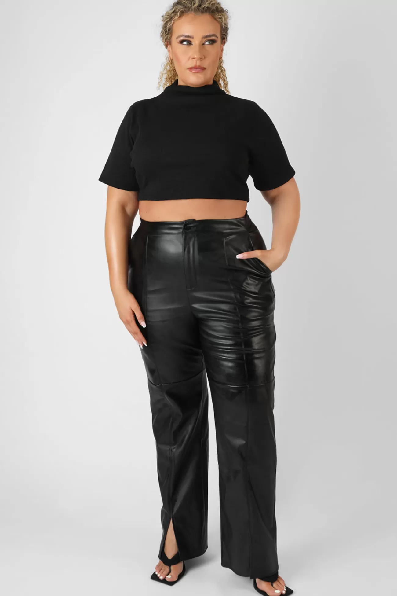 Public Desire Curve High Neck Ribbed Cropped T Shirt Black Cheap