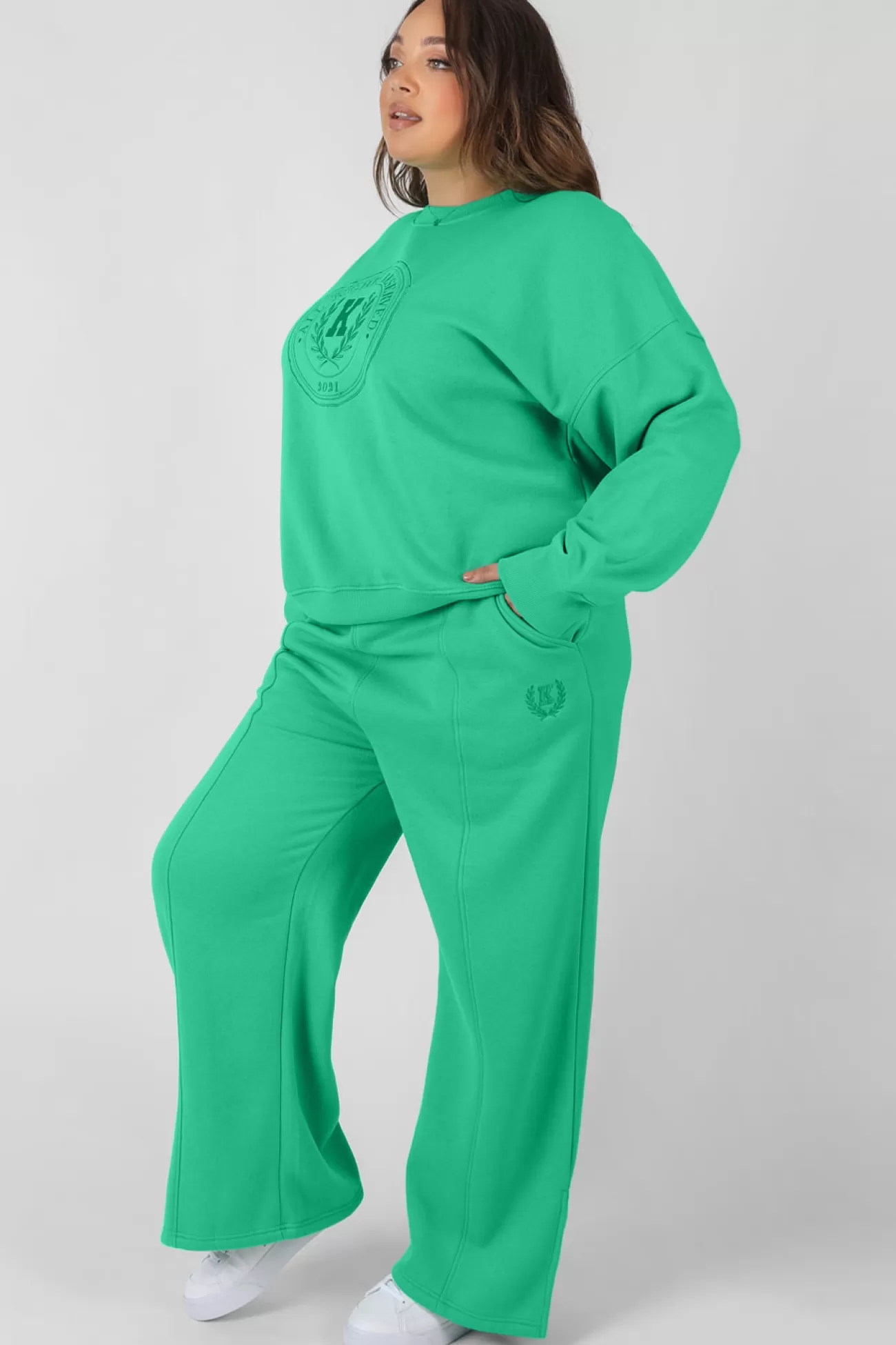 Public Desire Curve Kaiia Tonal Embroidered Joggers Green Shop