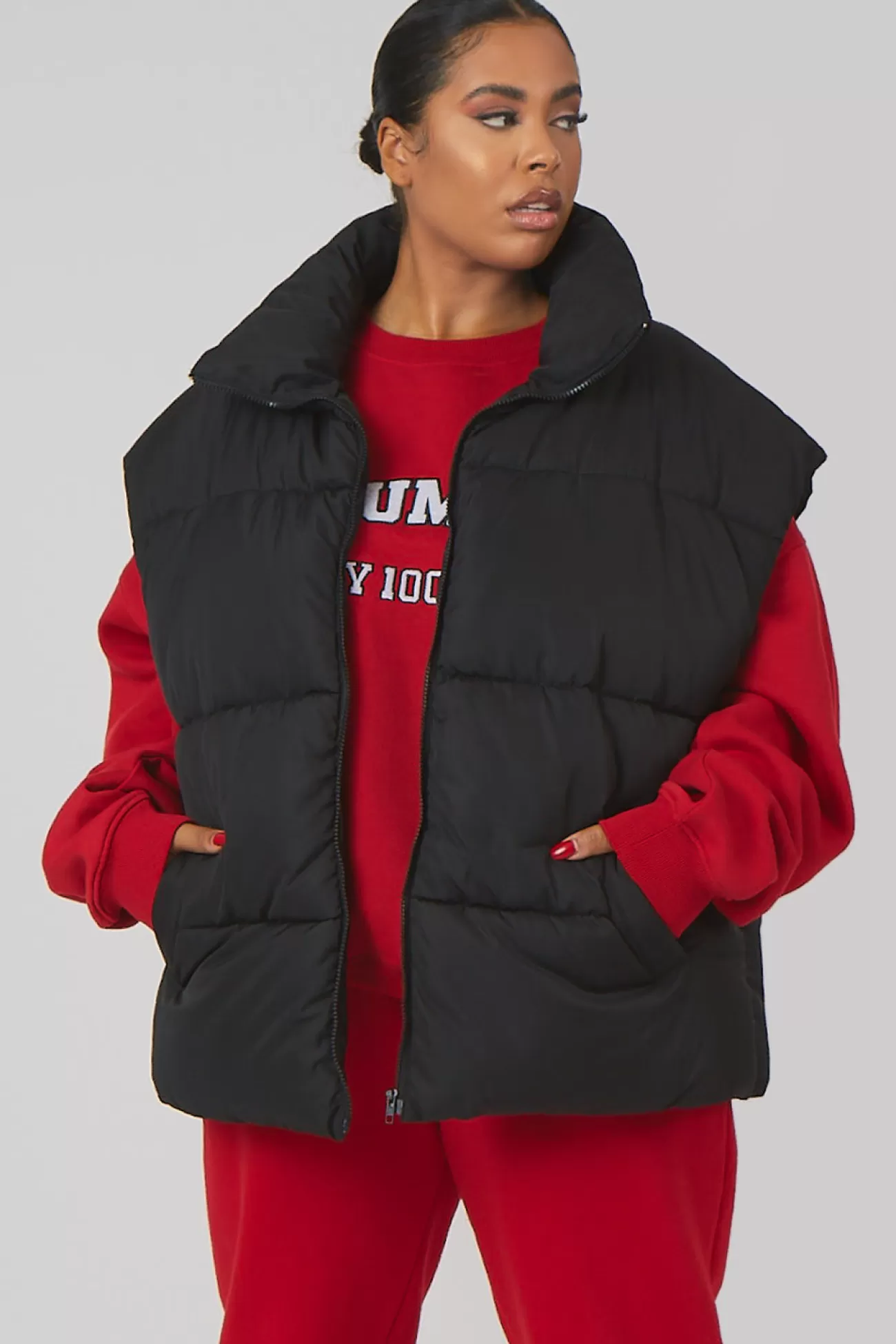 Public Desire Curve Longline Oversized Gilet Black Online
