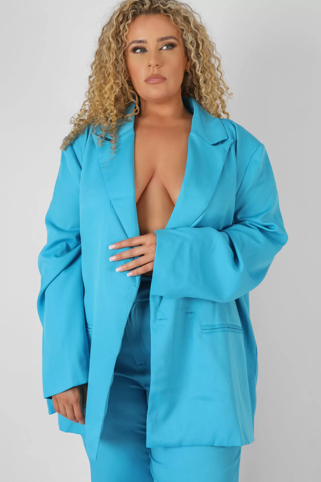 Public Desire Curve Oversized Blazer Blue Hot