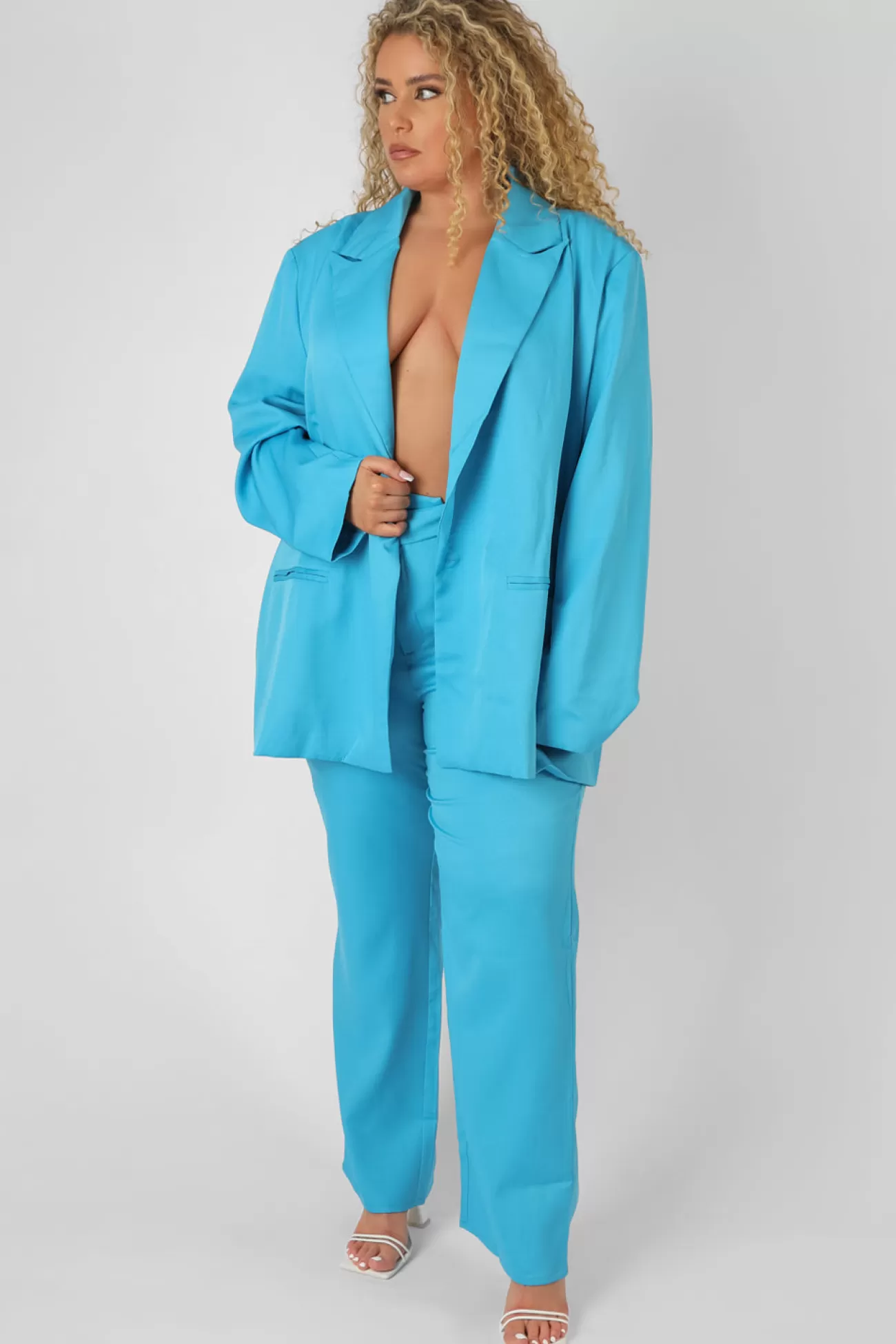 Public Desire Curve Oversized Blazer Blue Hot