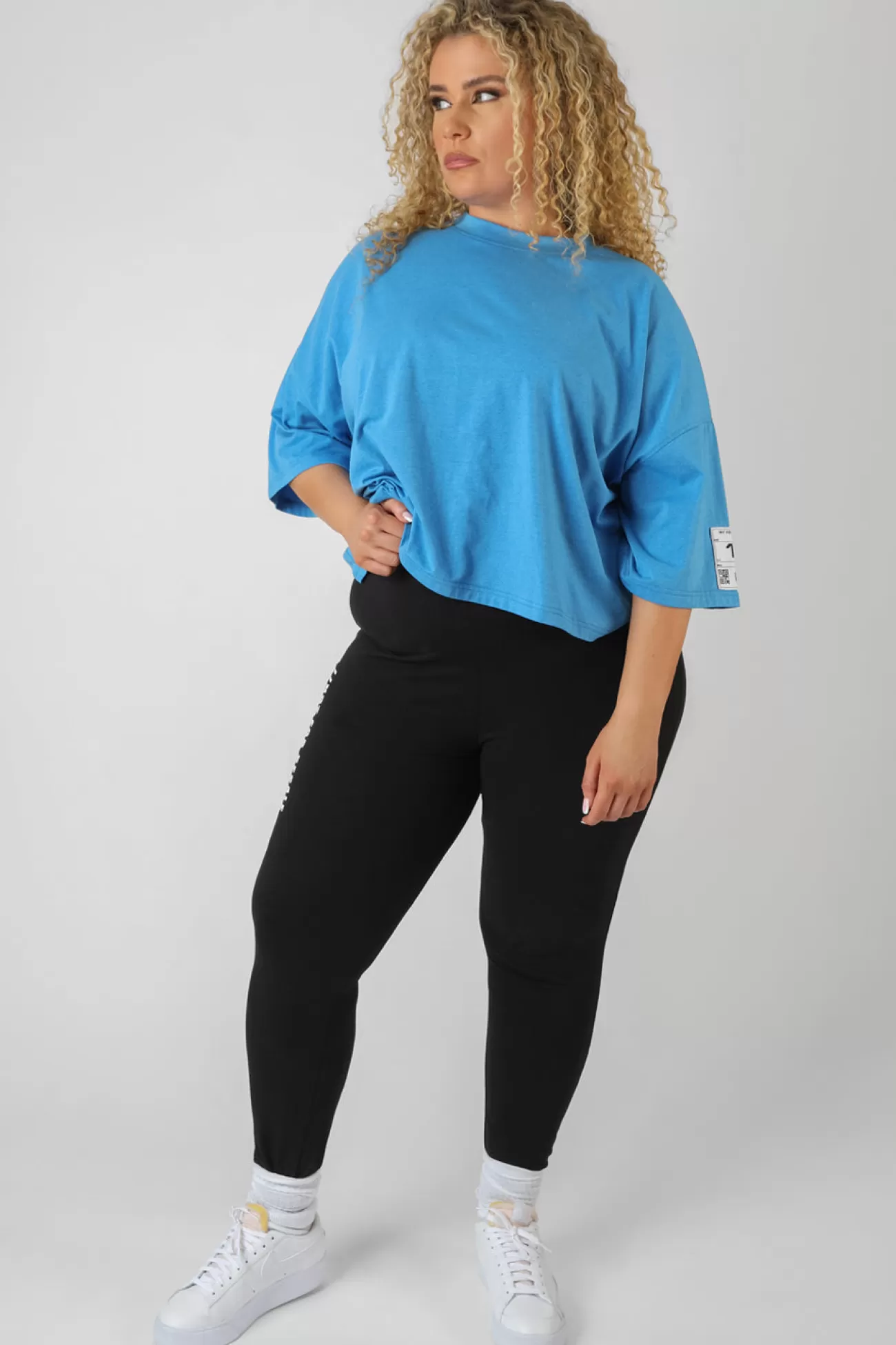 Public Desire Curve Oversized Boxy Cropped Patch T-Shirt Blue Best Sale