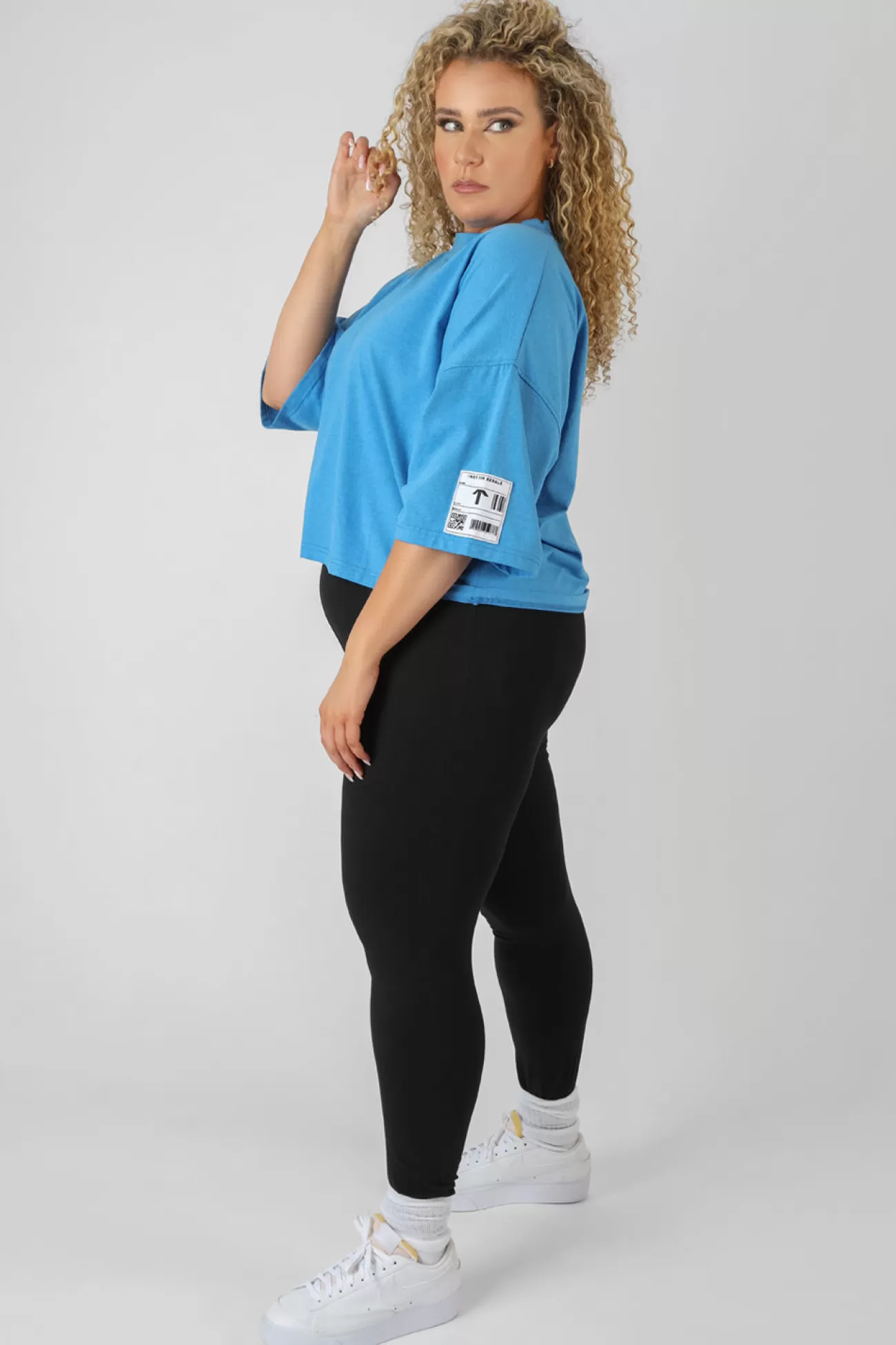 Public Desire Curve Oversized Boxy Cropped Patch T-Shirt Blue Best Sale