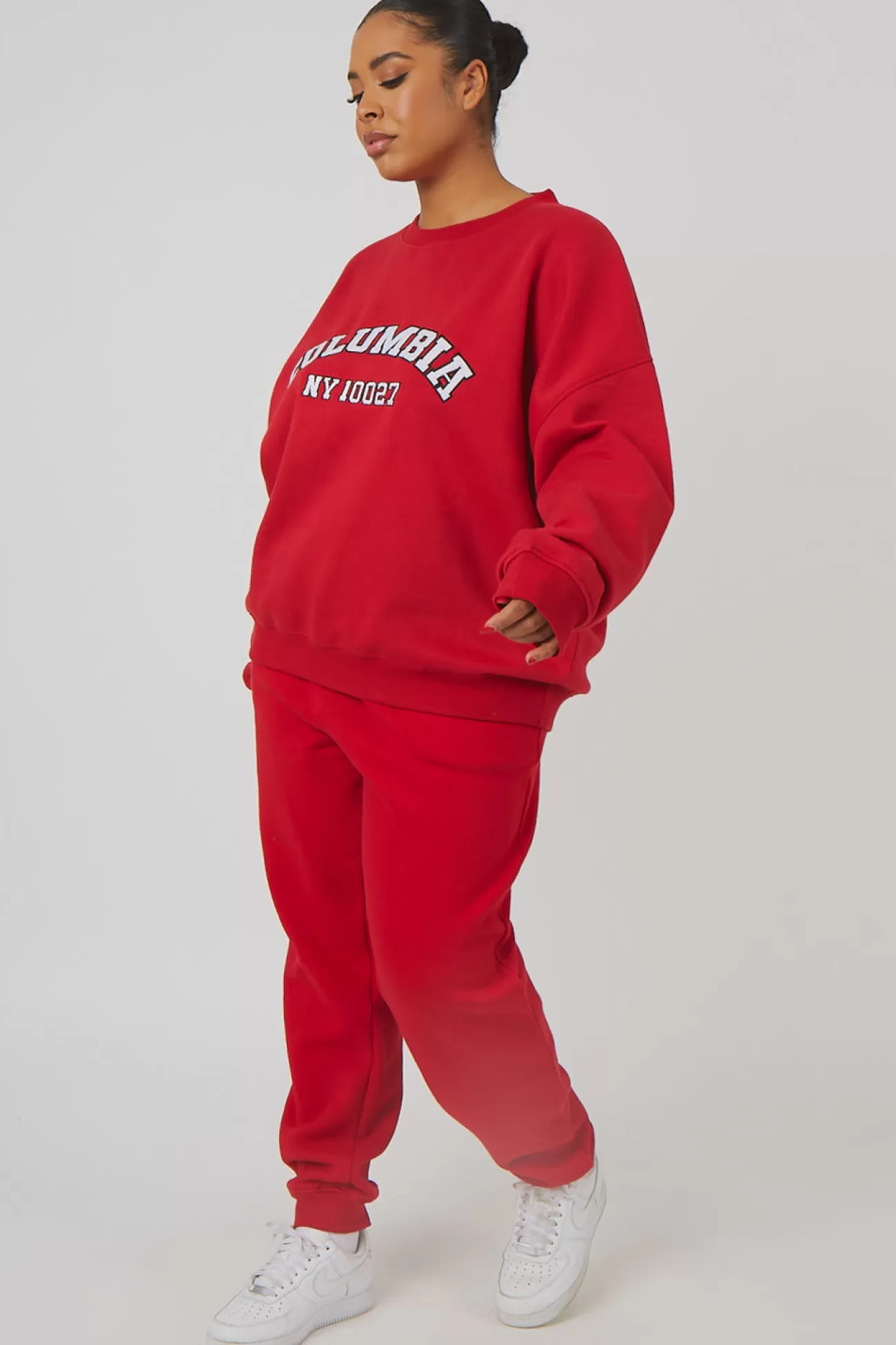 Public Desire Curve Oversized Embroide Slogan 90S Joggers Red Fashion
