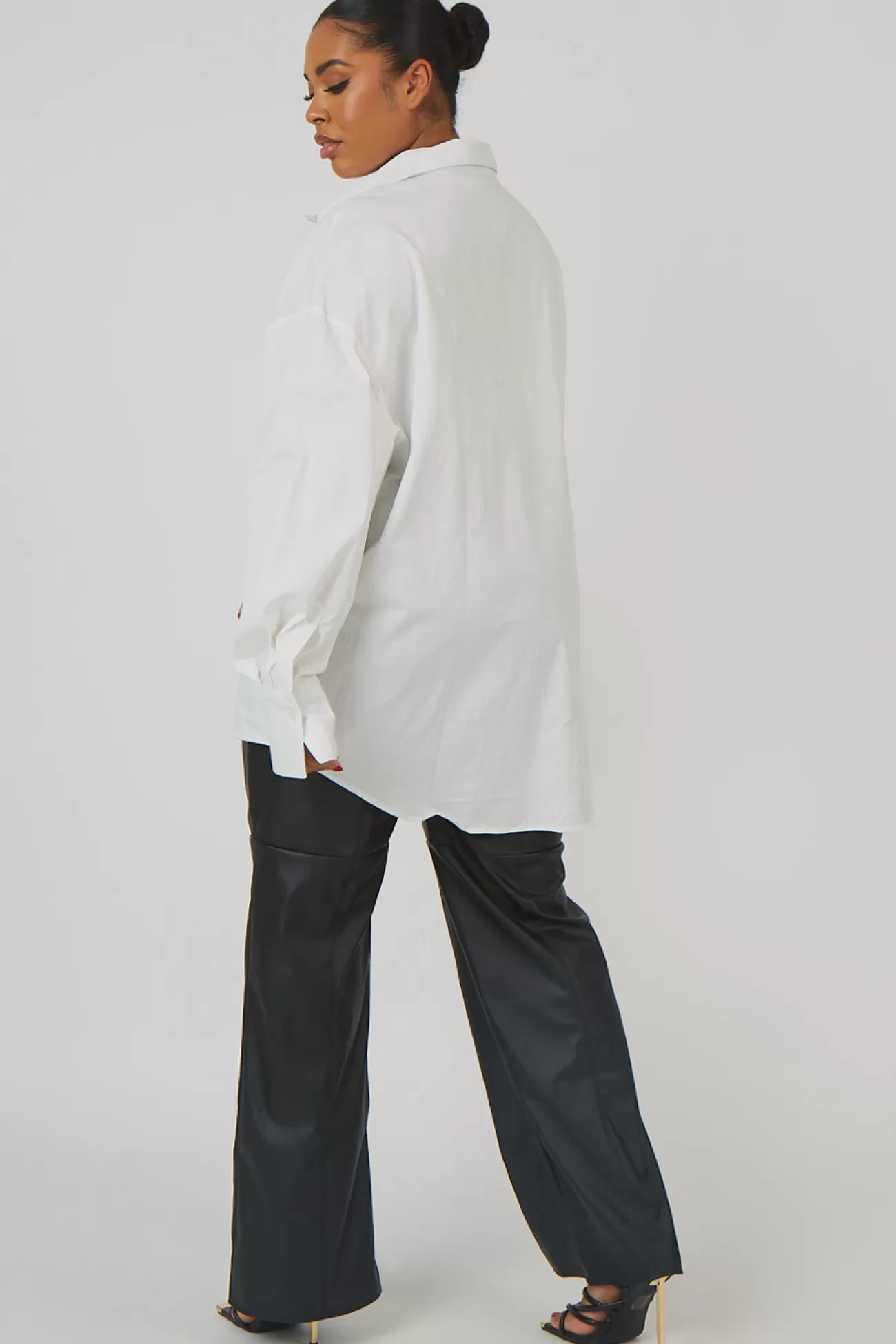Public Desire Curve Oversized Poplin Shirt White Clearance