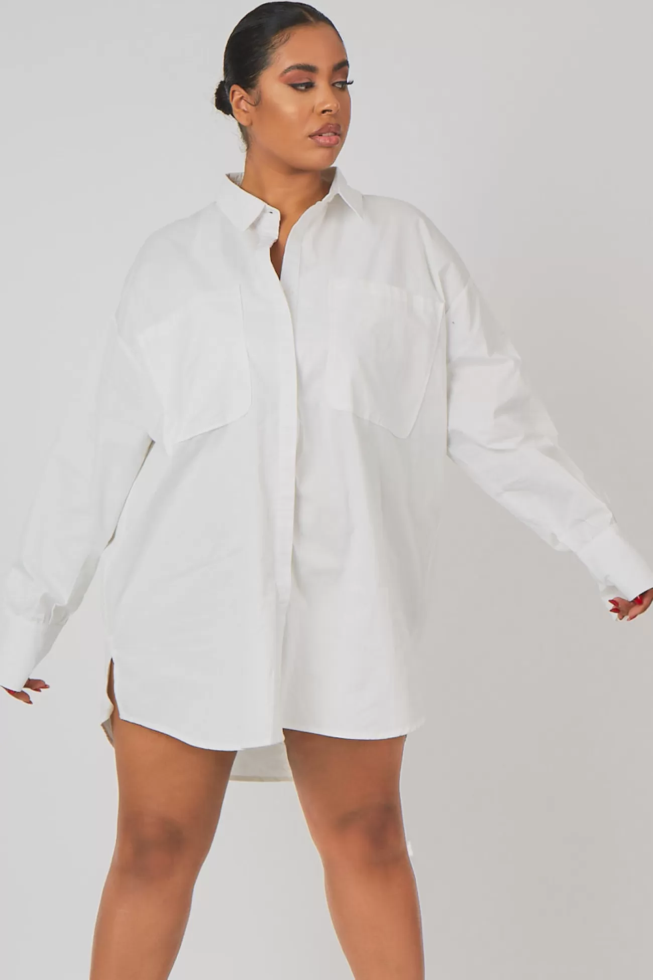 Public Desire Curve Oversized Poplin Shirt Dress White Store