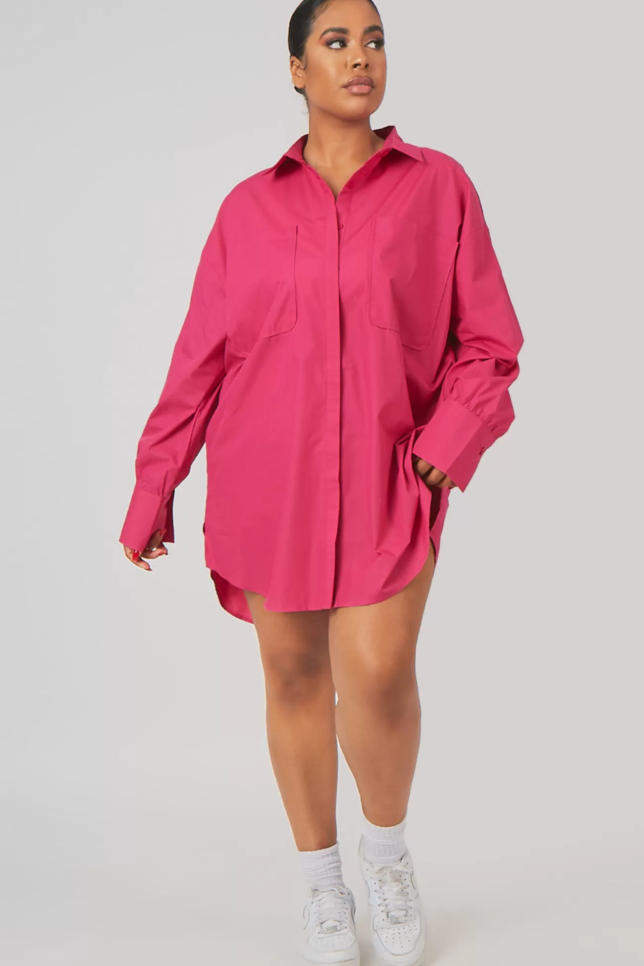 Public Desire Curve Oversized Poplin Shirt Dress Pink Shop