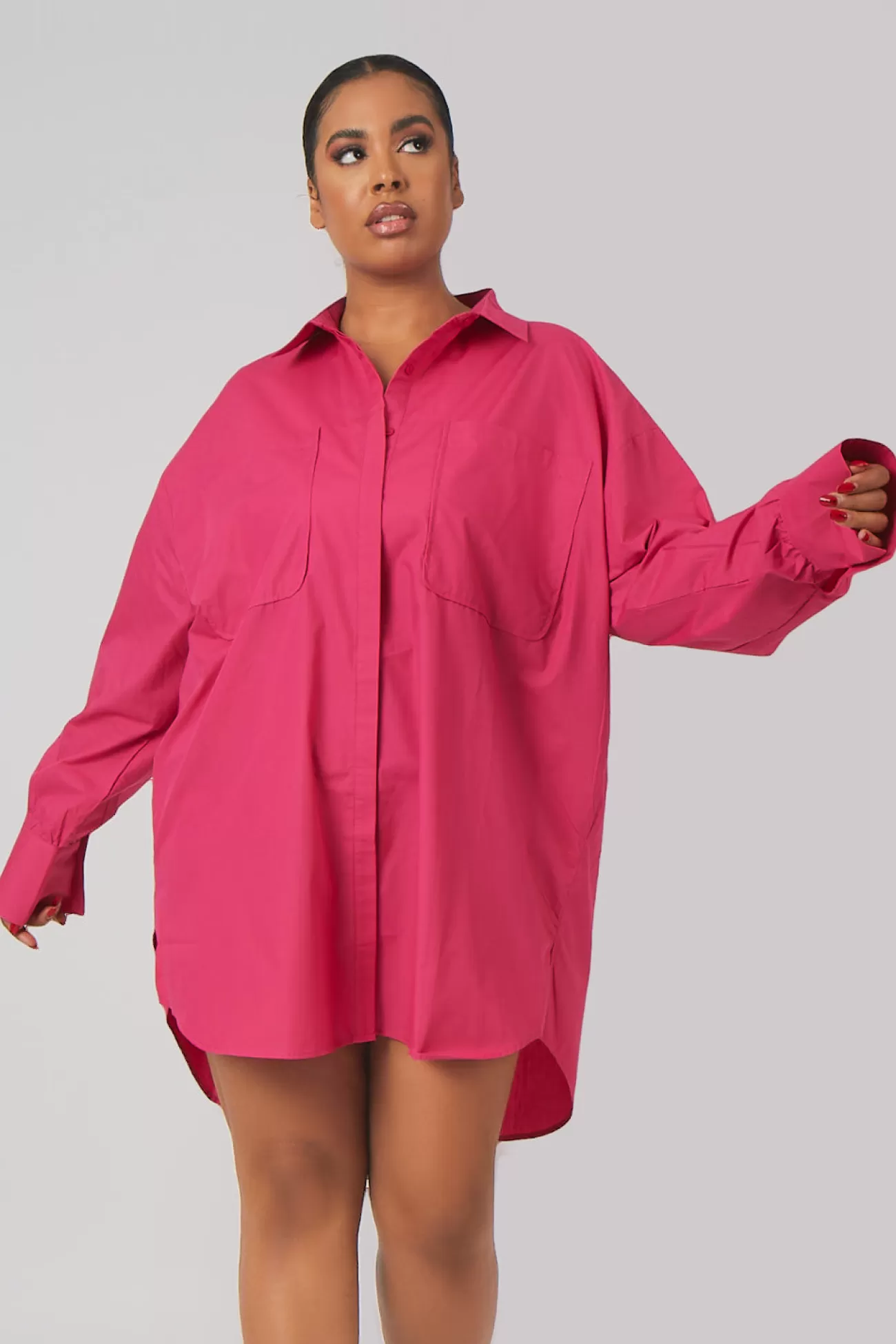 Public Desire Curve Oversized Poplin Shirt Dress Pink Shop