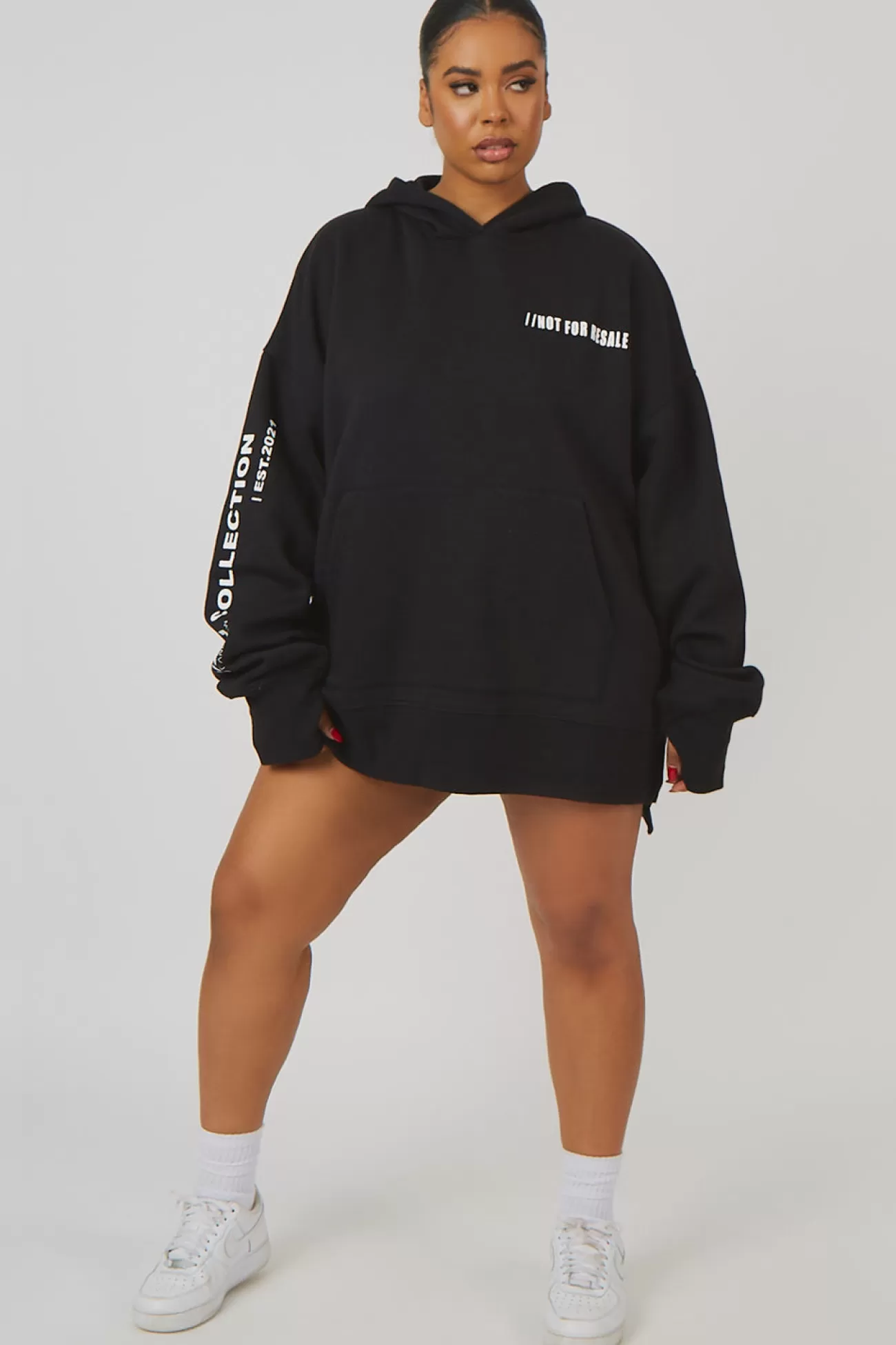 Public Desire Curve Oversized Text Hoody Black Outlet