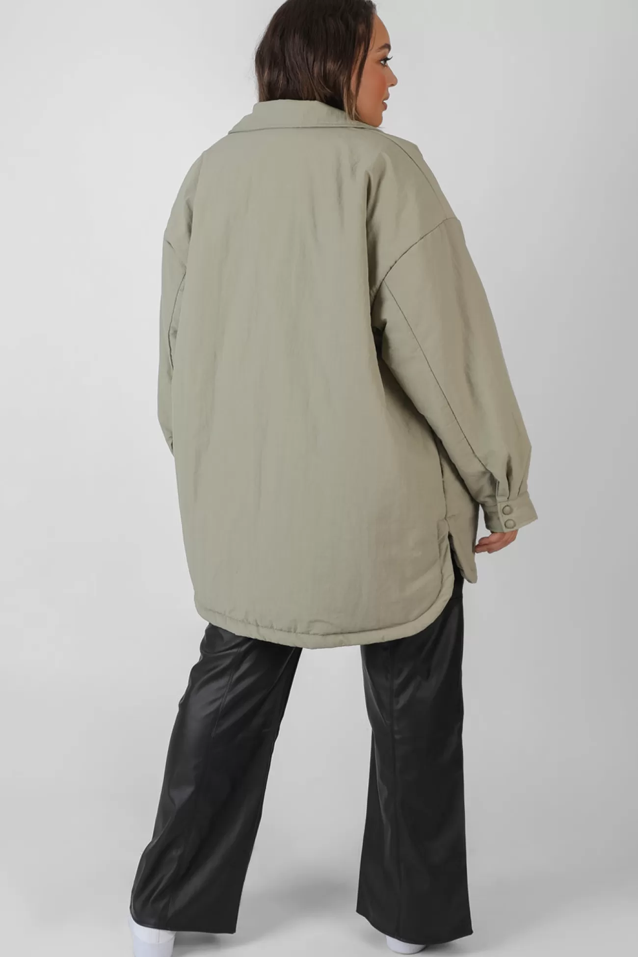 Public Desire Curve Padded Oversized Shacket Elm Khaki Cheap