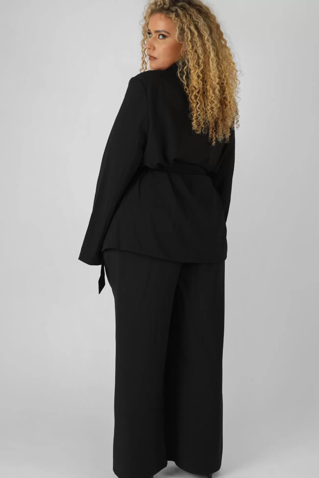 Public Desire Curve Premium Tie Waist Wide Leg Trousers Black Discount