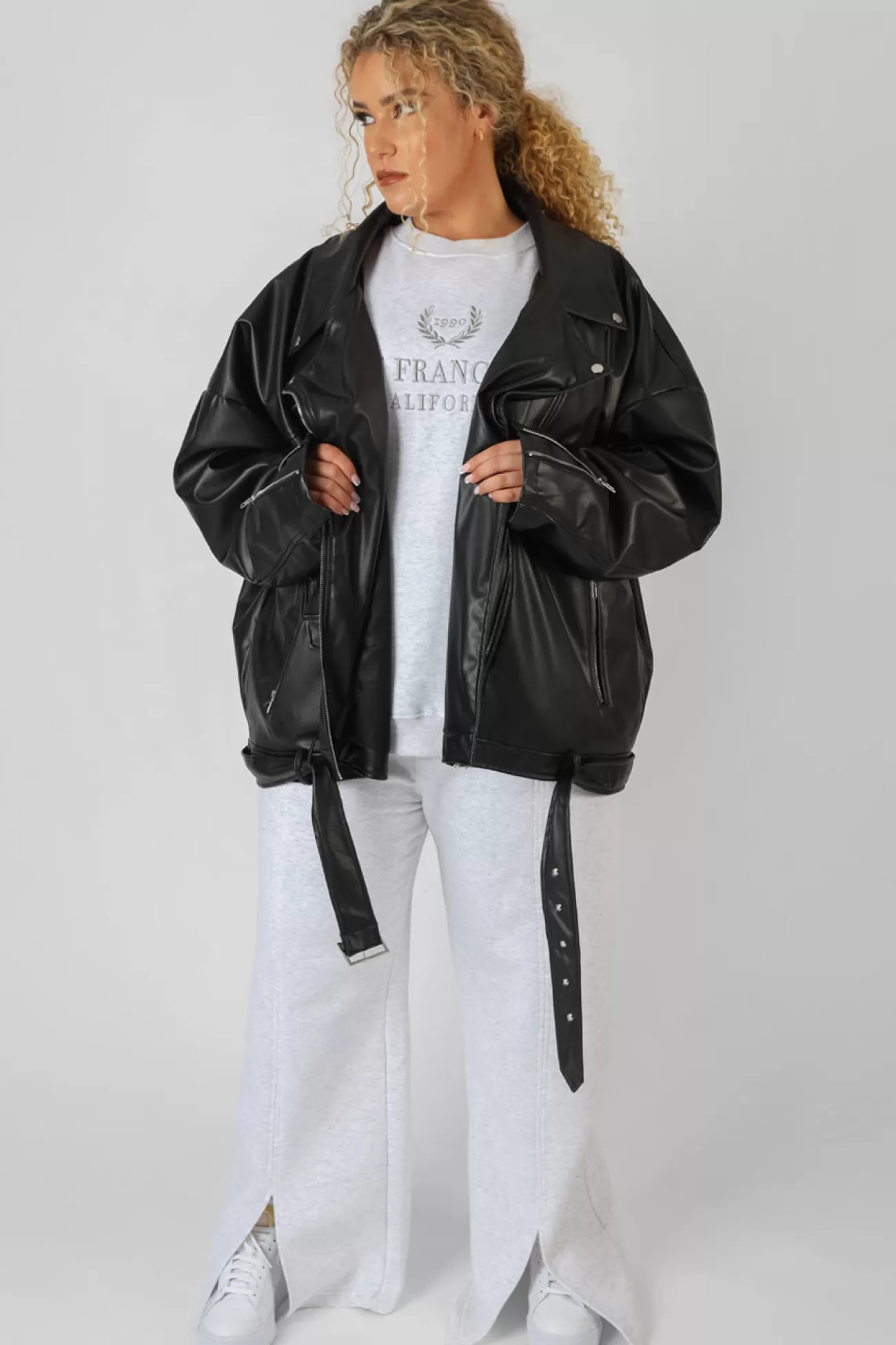 Public Desire Curve Pu Oversized Biker Jacket Black Sale