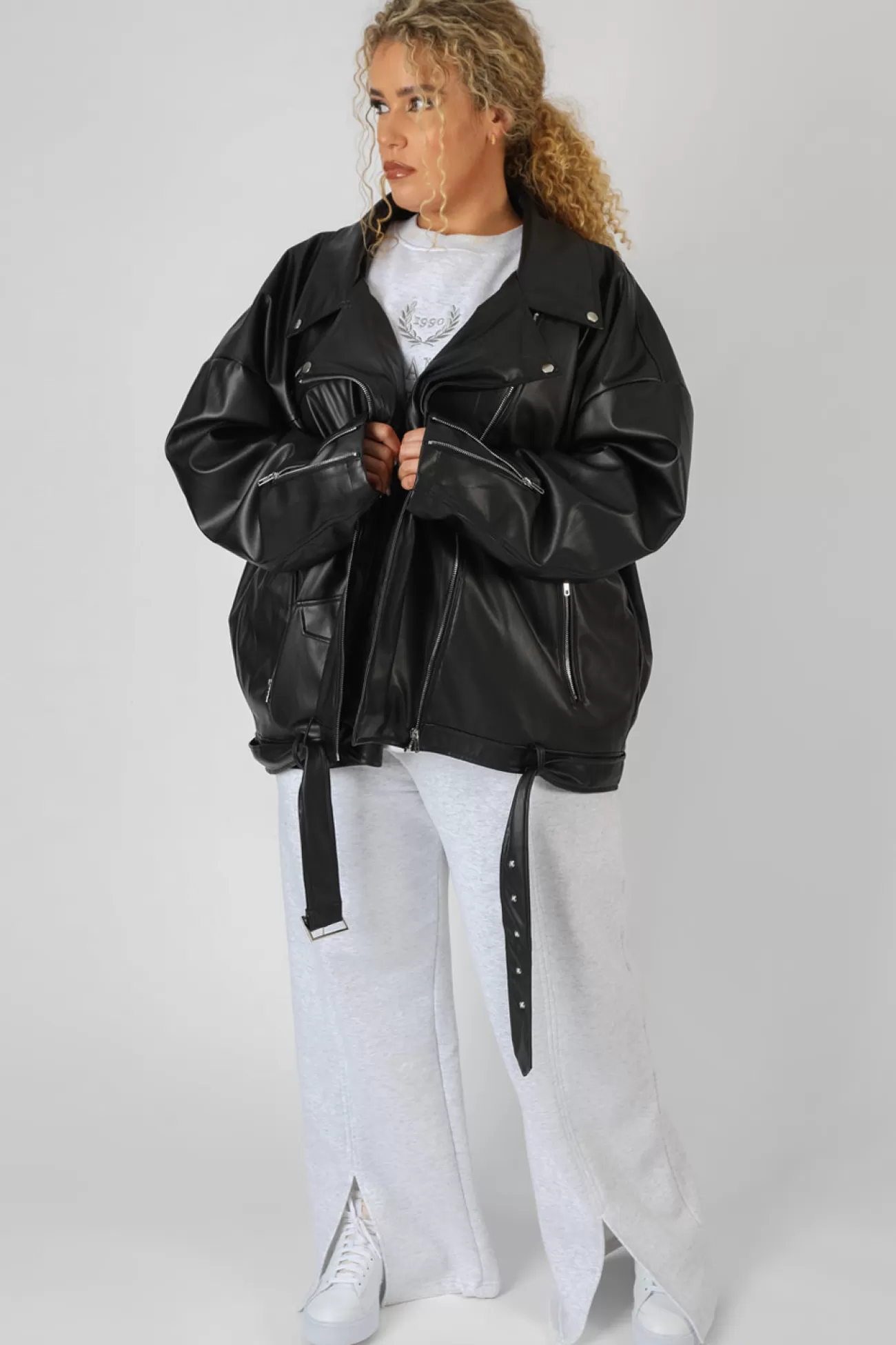 Public Desire Curve Pu Oversized Biker Jacket Black Sale