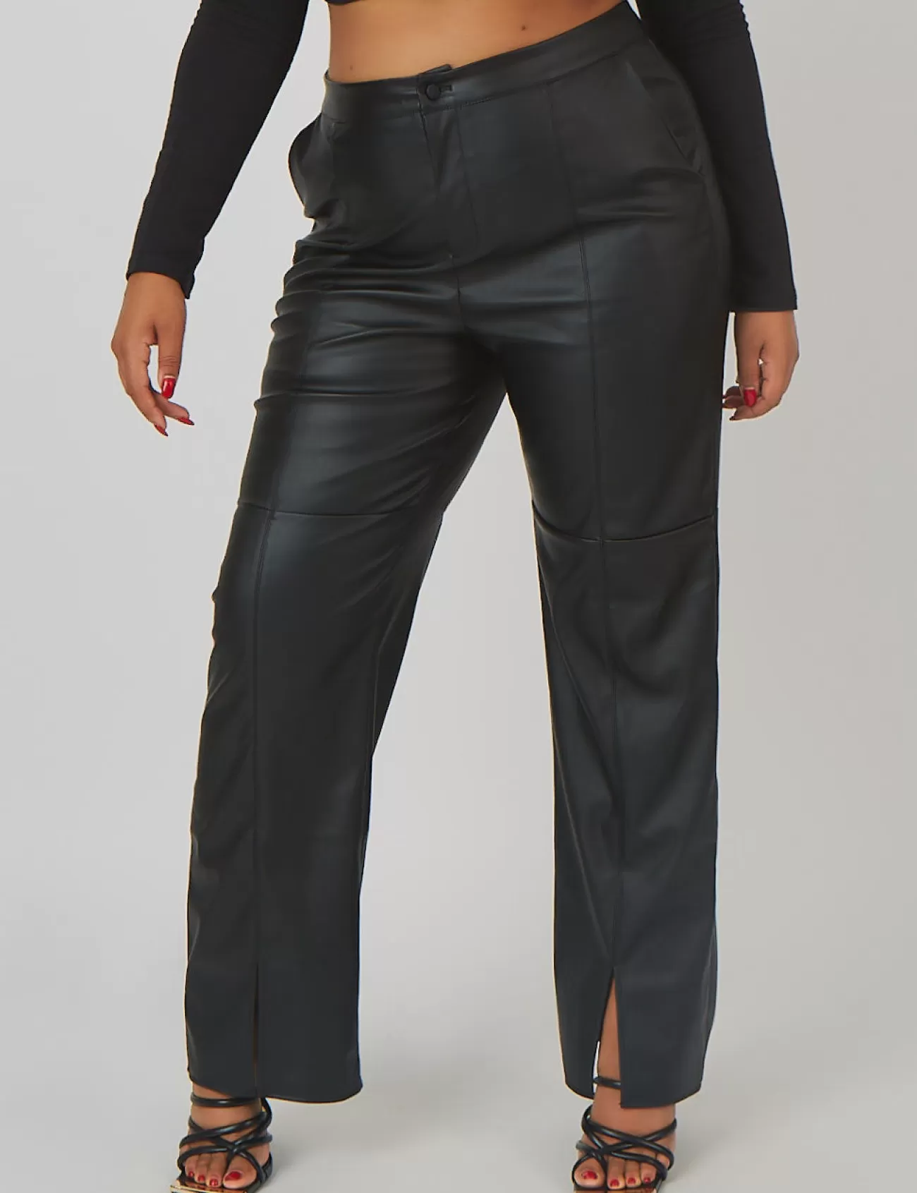 Public Desire Curve Pu Seam Front Split Detail Trousers Black Flash Sale