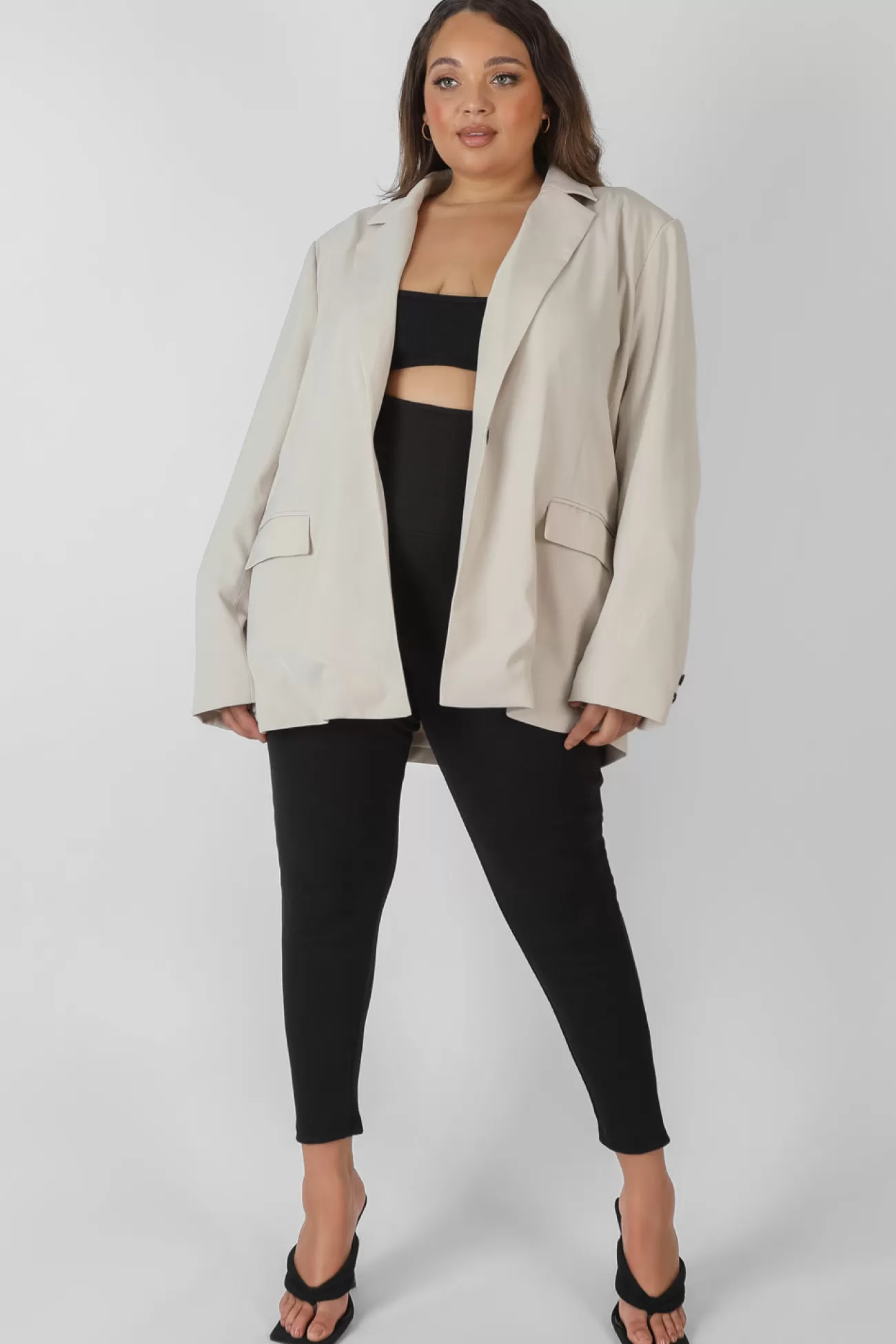 Public Desire Curve Relaxed Blazer Stone Beige Best Sale