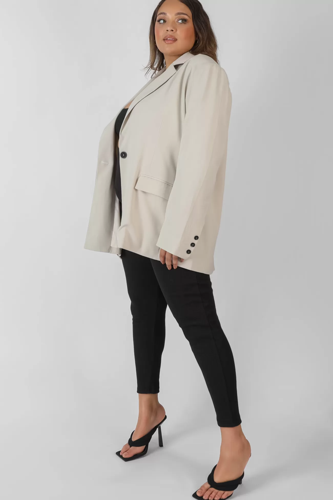 Public Desire Curve Relaxed Blazer Stone Beige Best Sale
