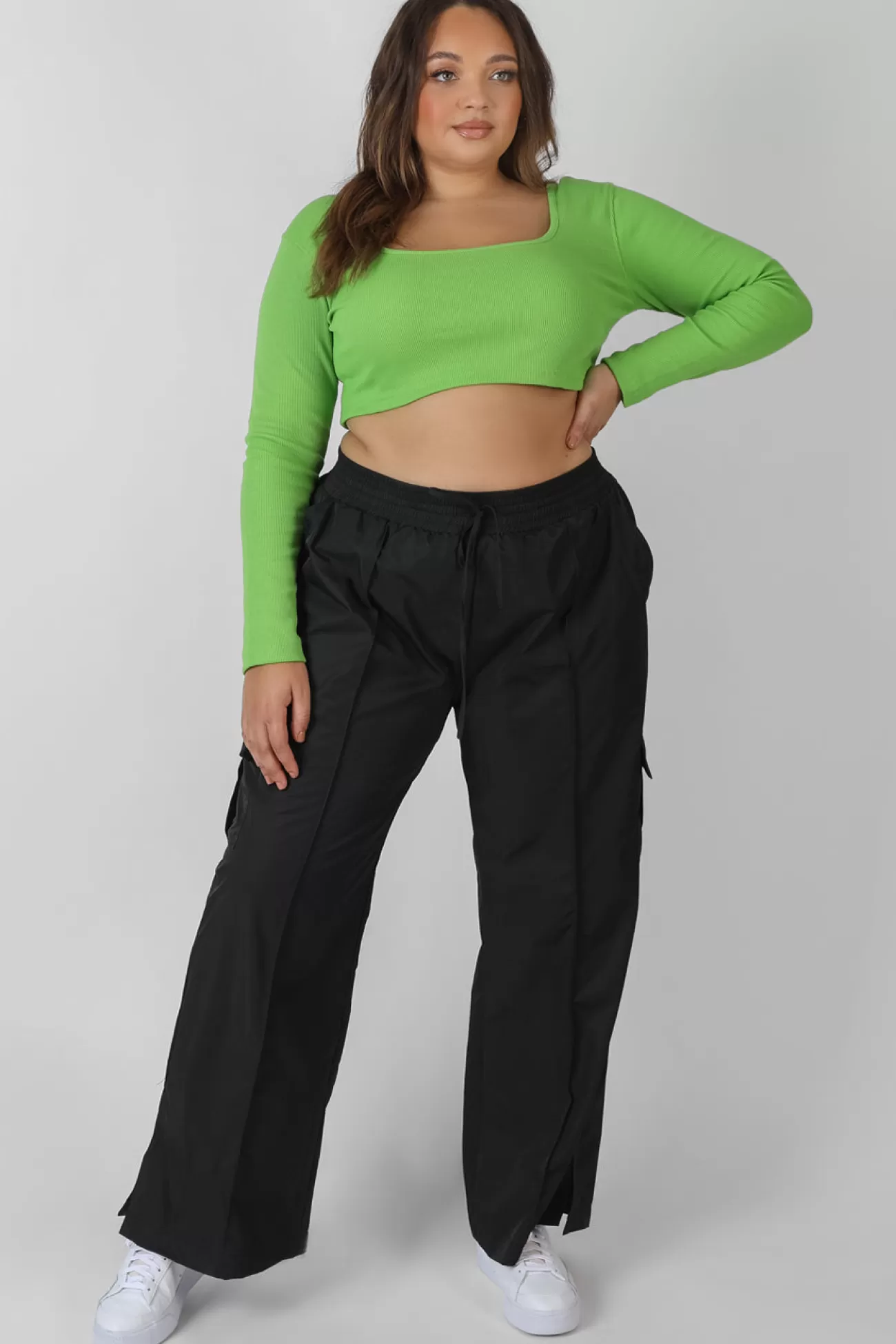 Public Desire Curve Split Hem Cargo Trousers Black New