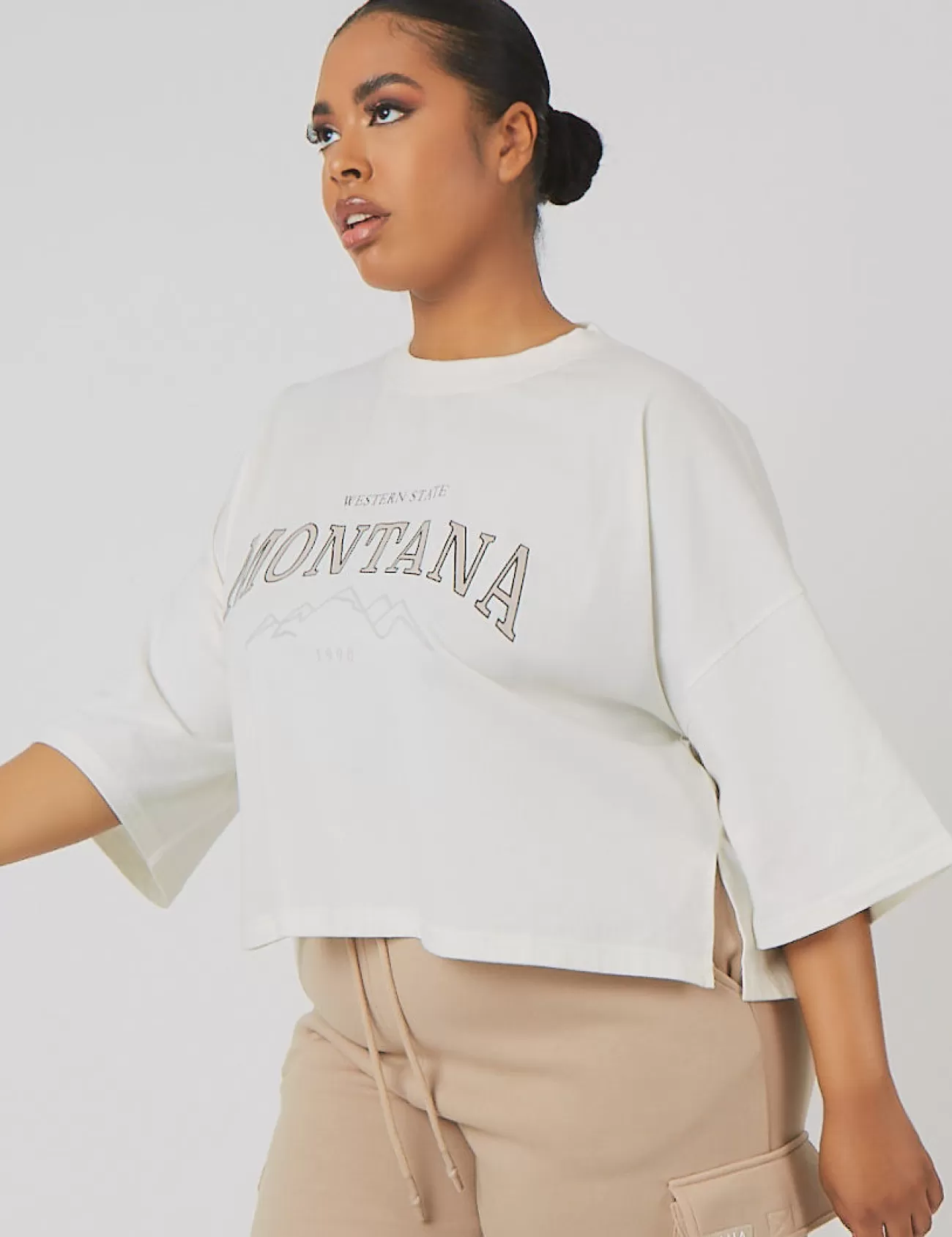 Public Desire Curve Vintage Boxy Cropped T-Shirt Ecru Flash Sale