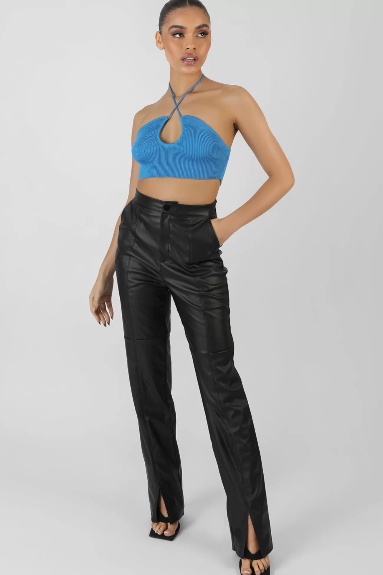 Public Desire Cut Out Halterneck Crop Top Blue Fashion