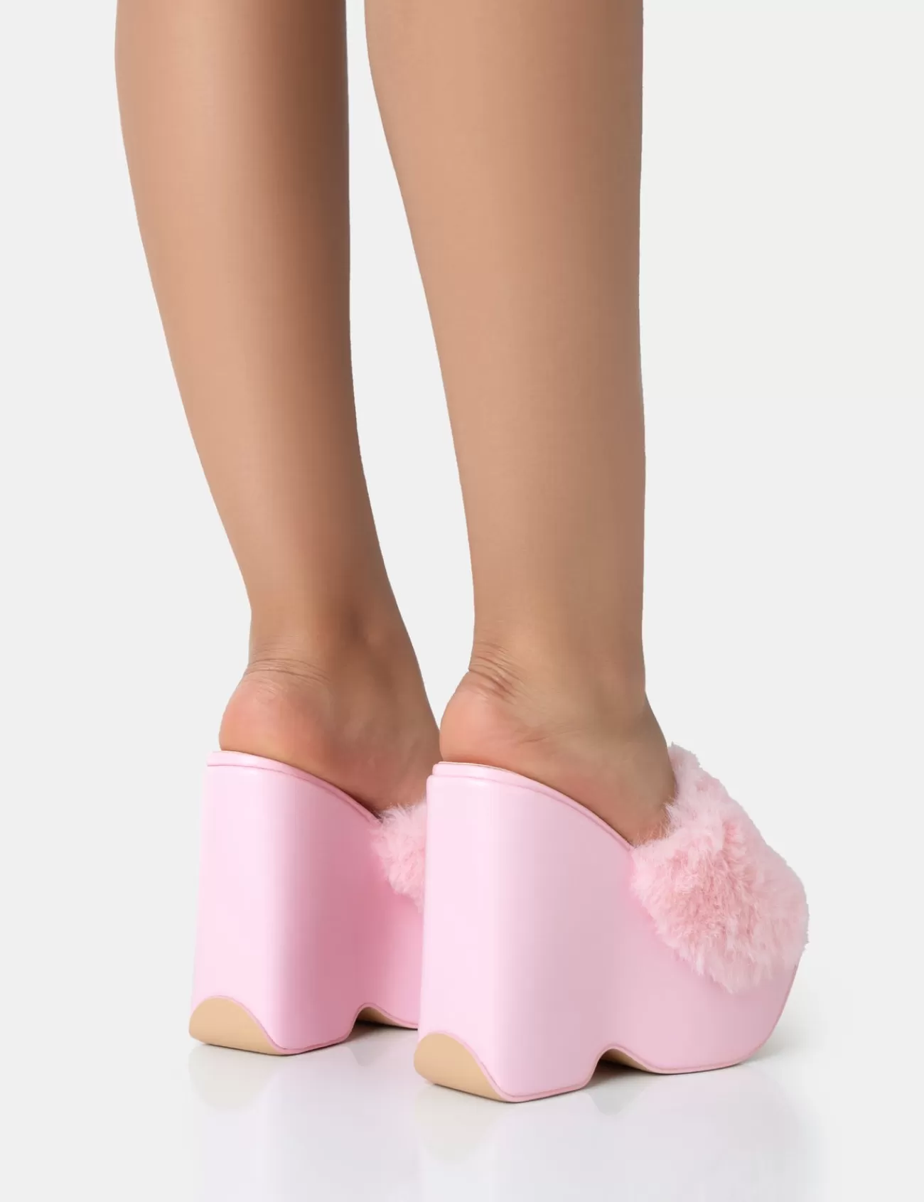 Public Desire Cutie Faux Fur Platform Wedge Heels Pink Shop