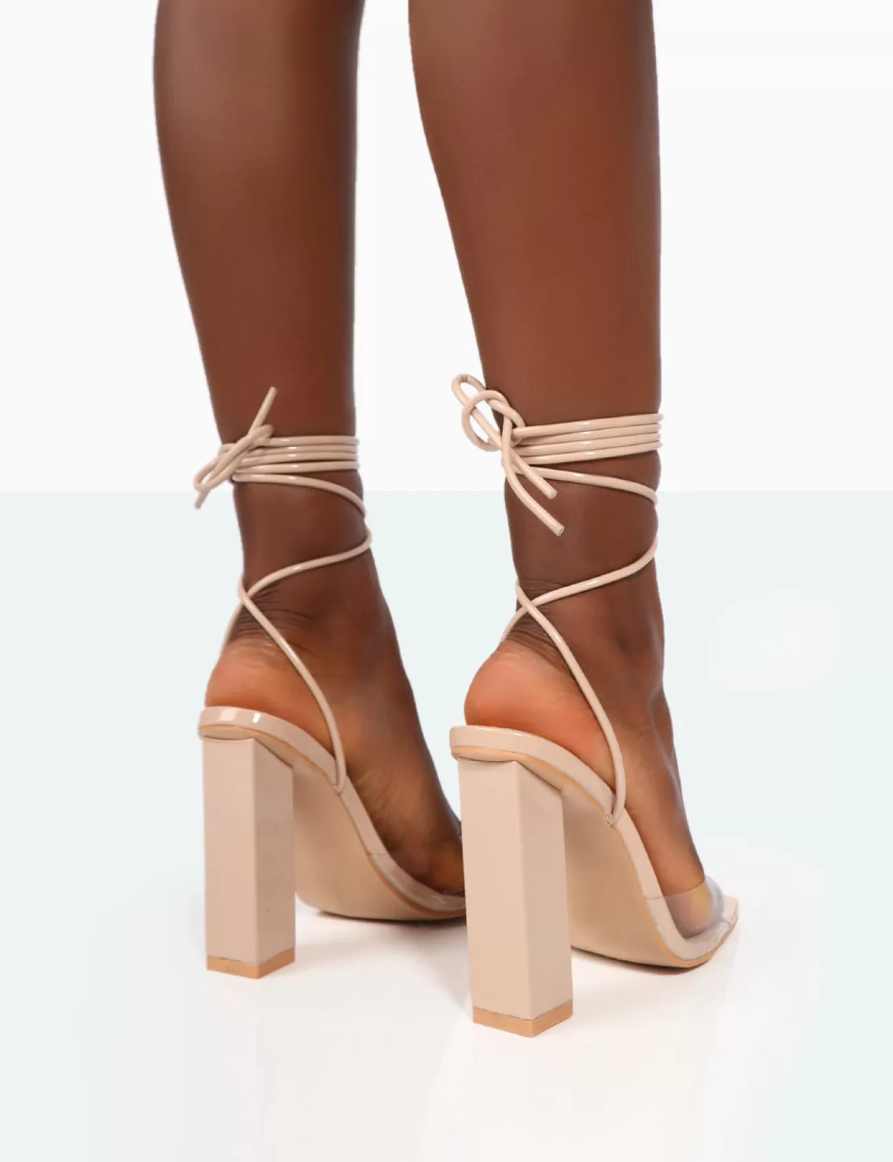 Public Desire Date-Night Wide Fit Pu Lace Up Clear Perspex Square Toe Heels Nude Online