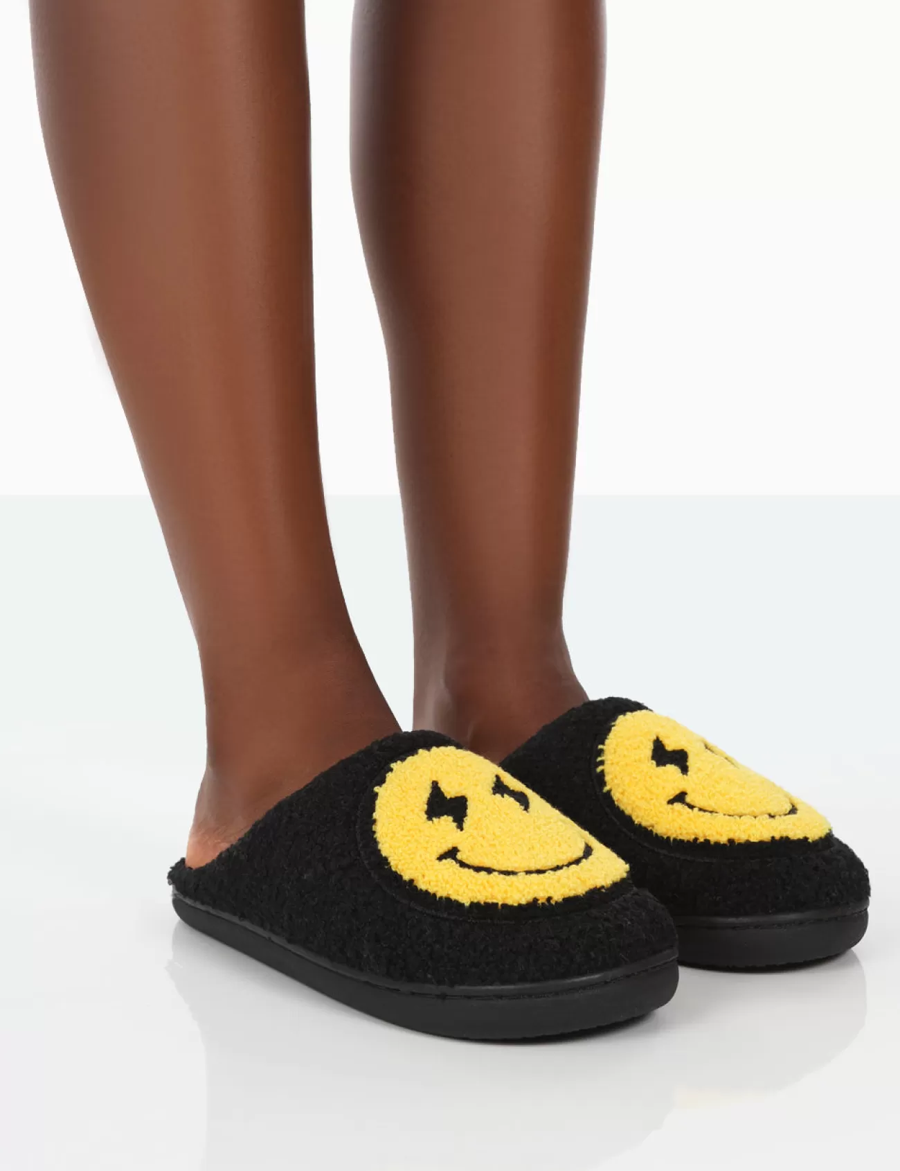 Public Desire Daze Printed Smiley Face Slippers Black Sale