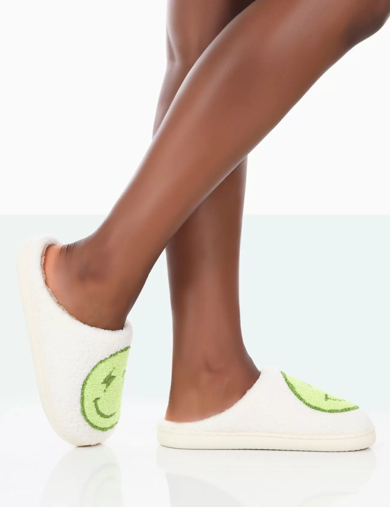 Public Desire Daze Printed Smiley Face Slippers Lime Discount