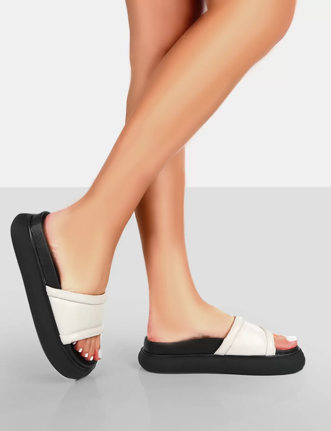 Public Desire Demi Pu Slider Sandals Ecru Hot
