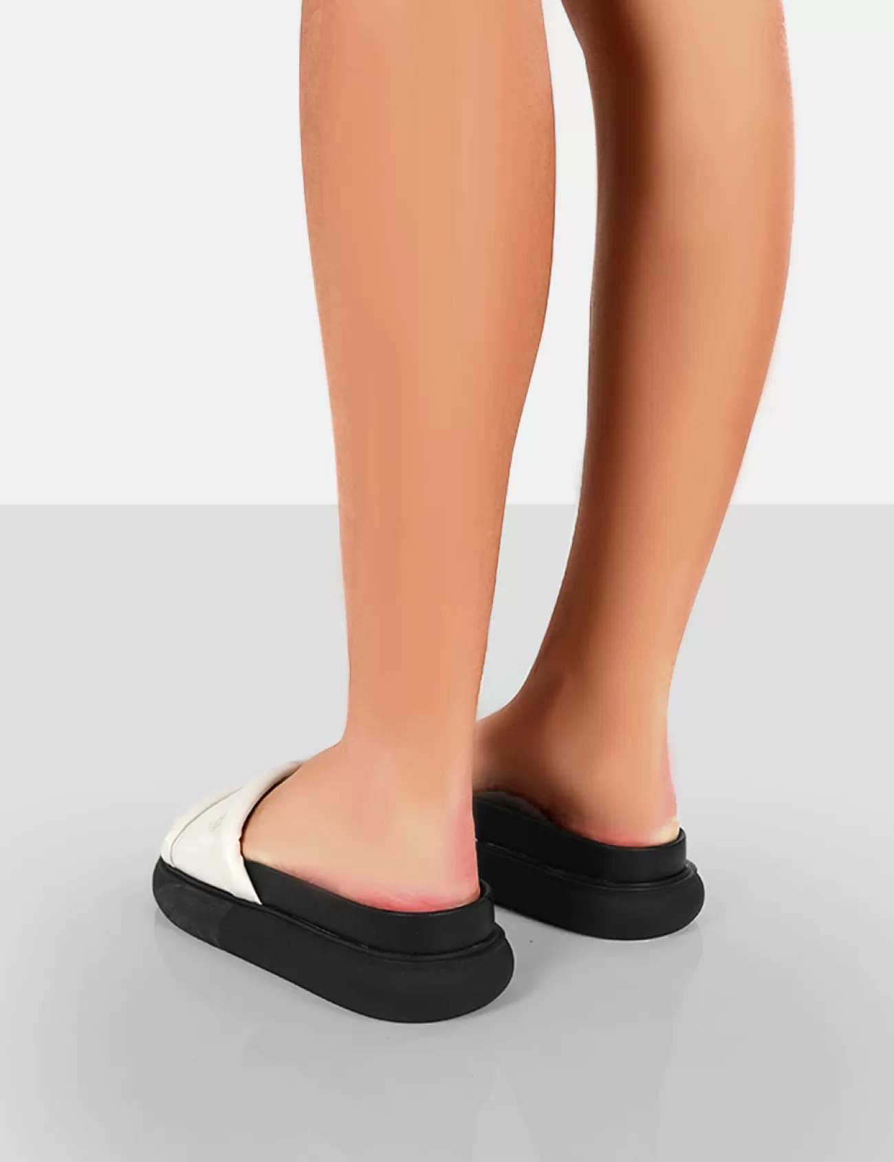 Public Desire Demi Wide Fit Pu Slider Sandals Ecru Cheap