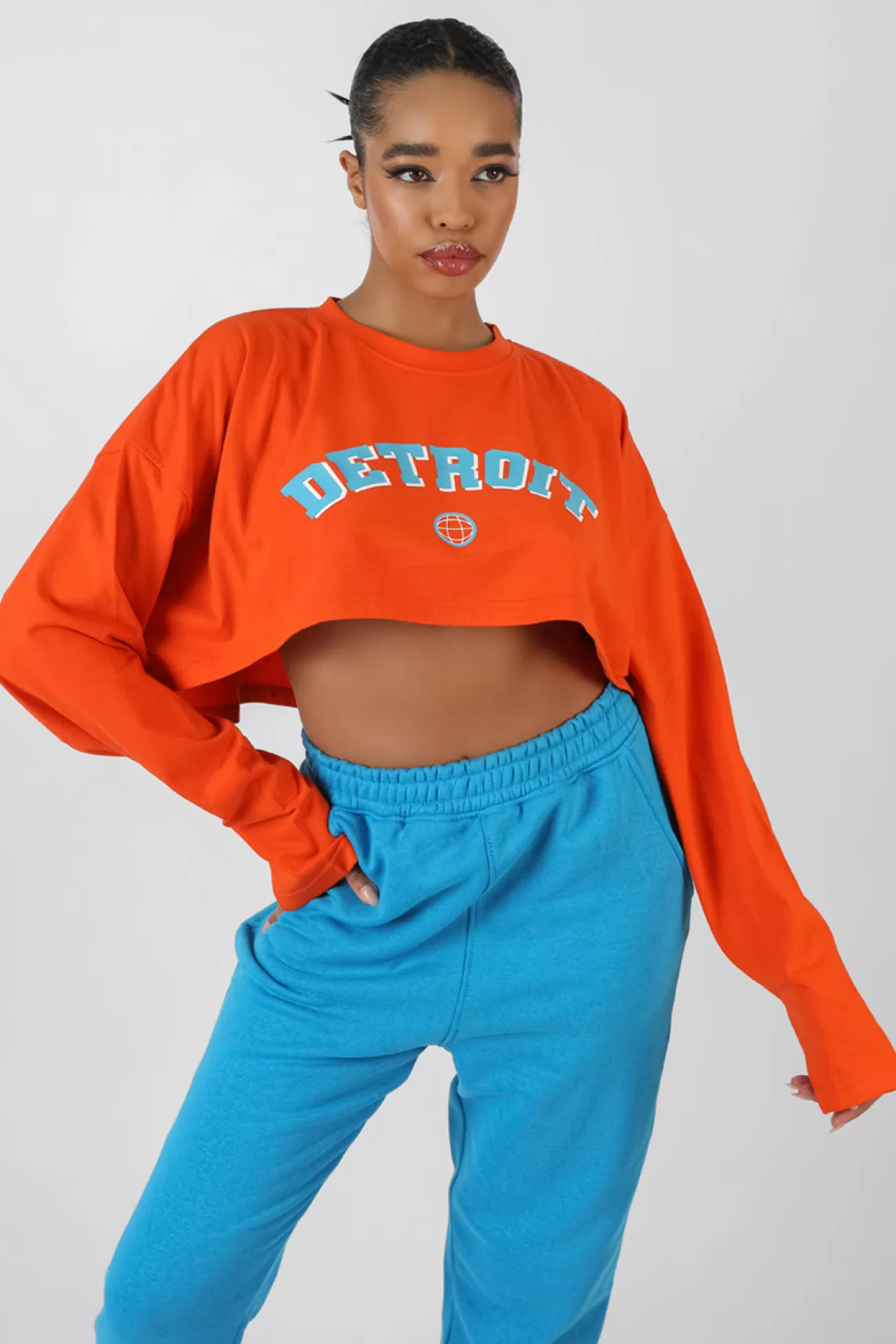 Public Desire Detroit Super Cropped Long Sleeve T-Shirt Orange Outlet