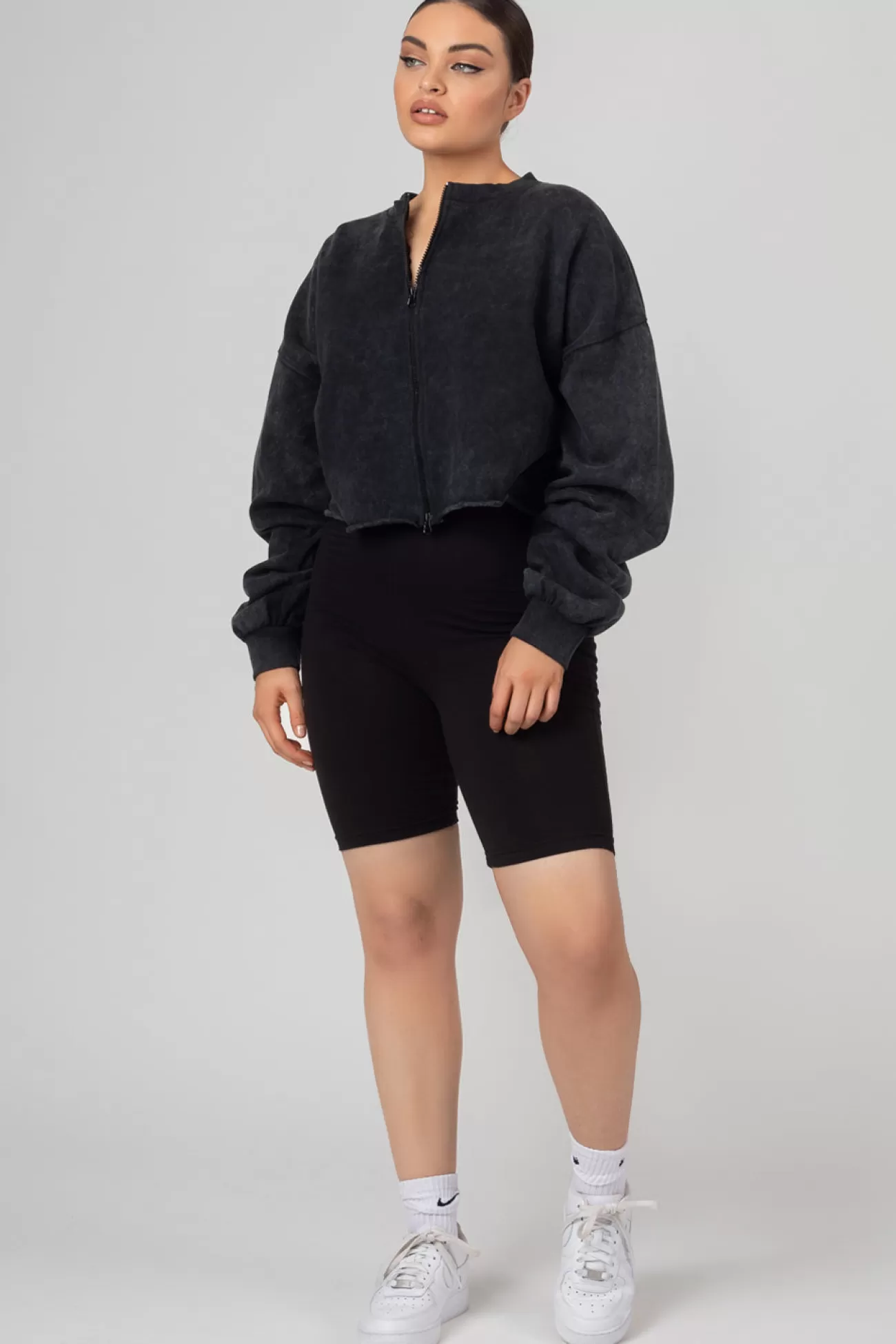 Public Desire Double Ended Zip Cropped Sweat Acid Wash Discount