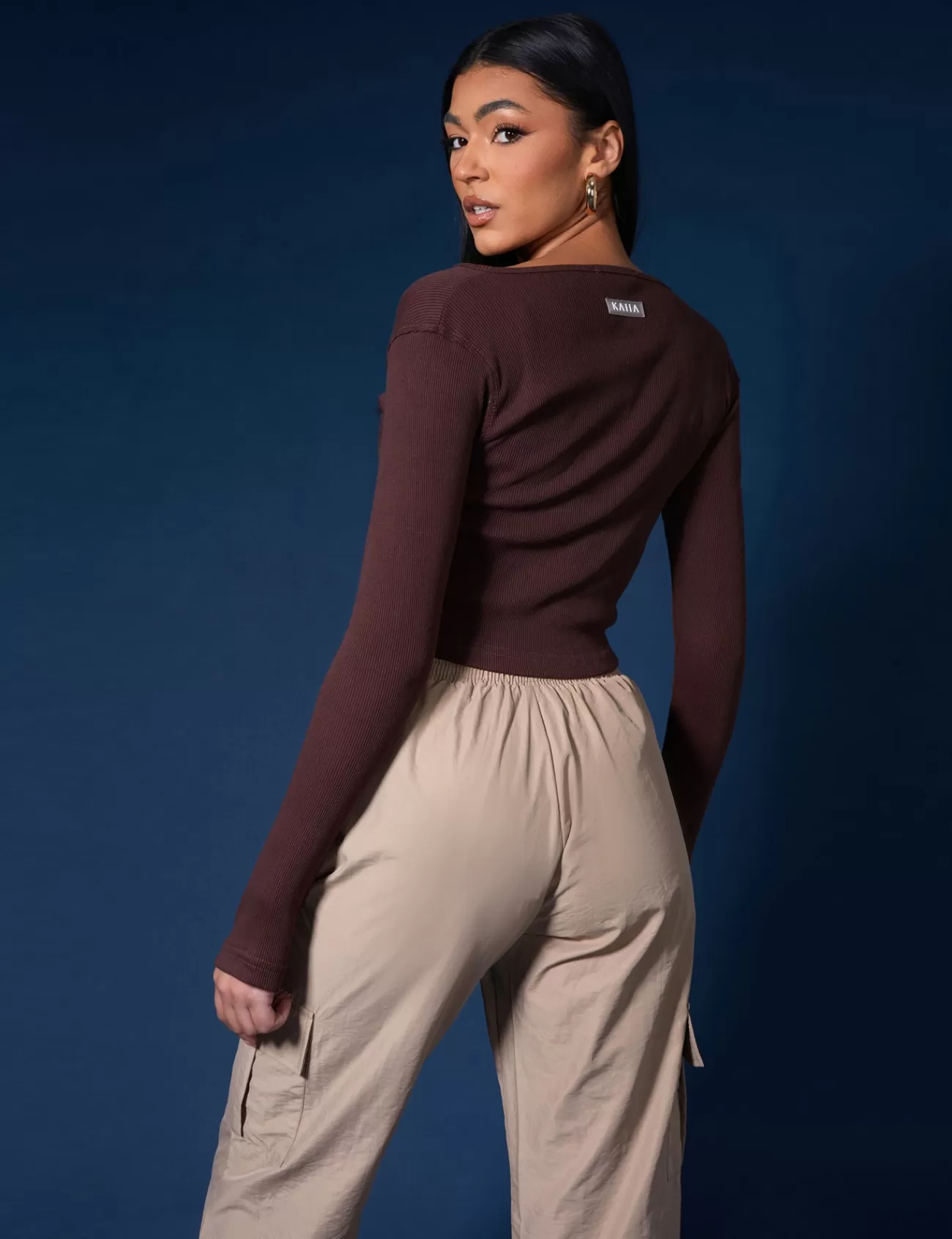 Public Desire Double Ended Zip Kaiia Sport Top Chocolate Cheap
