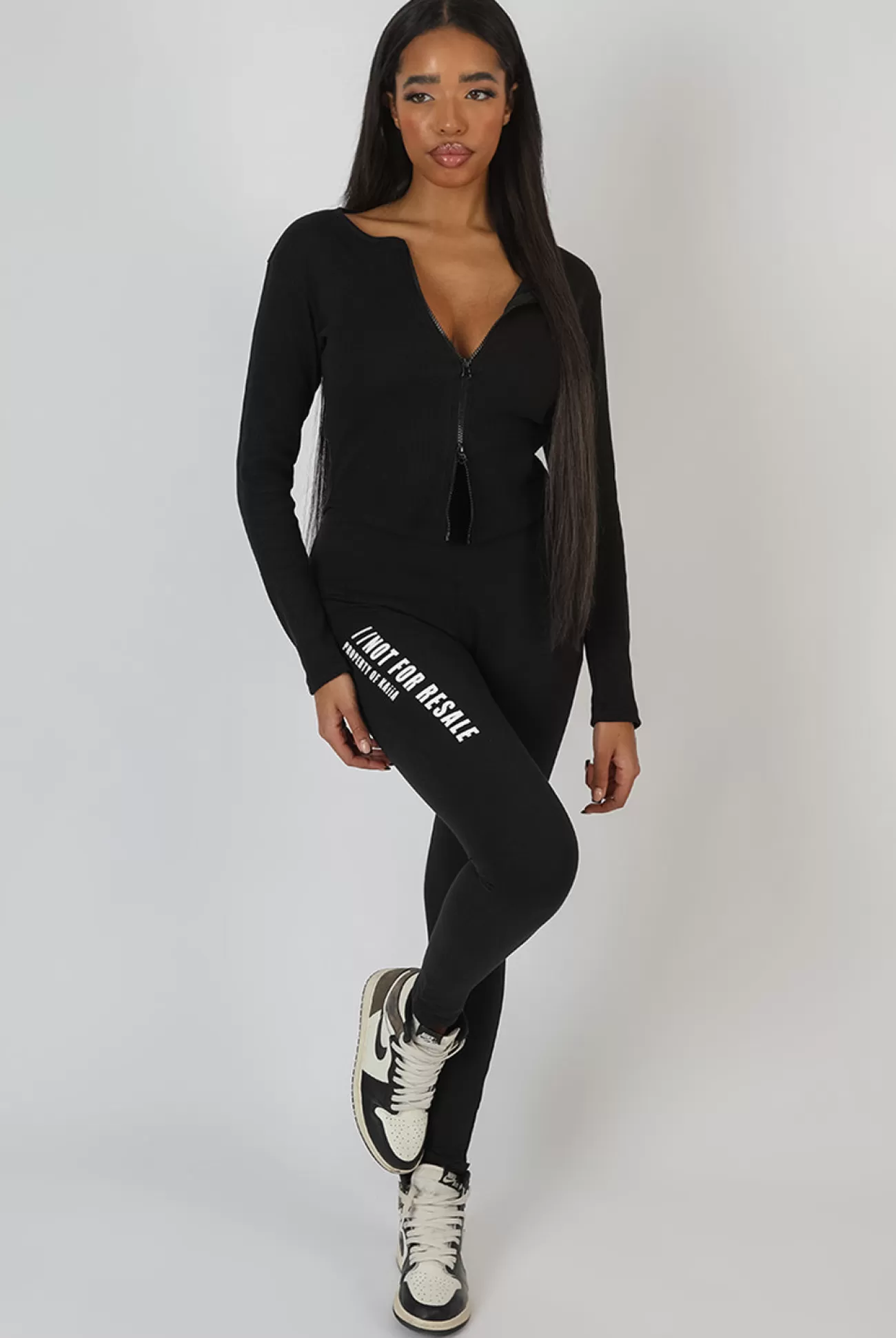 Public Desire Double Ended Zip Rib Top Black Clearance