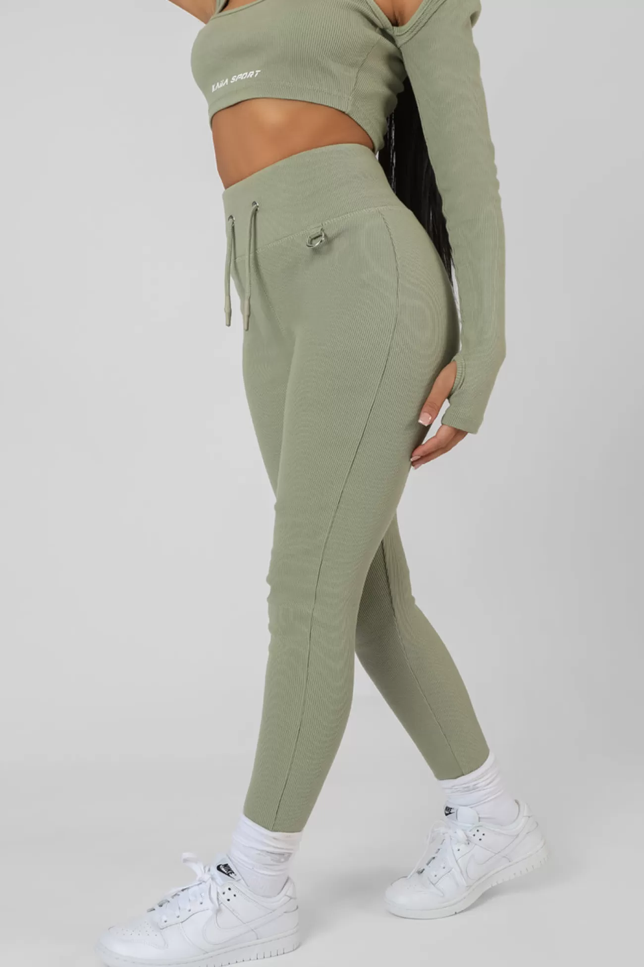 Public Desire Drawstring Waist Kaiia Sport Leggings Khaki Lightkhaki Shop