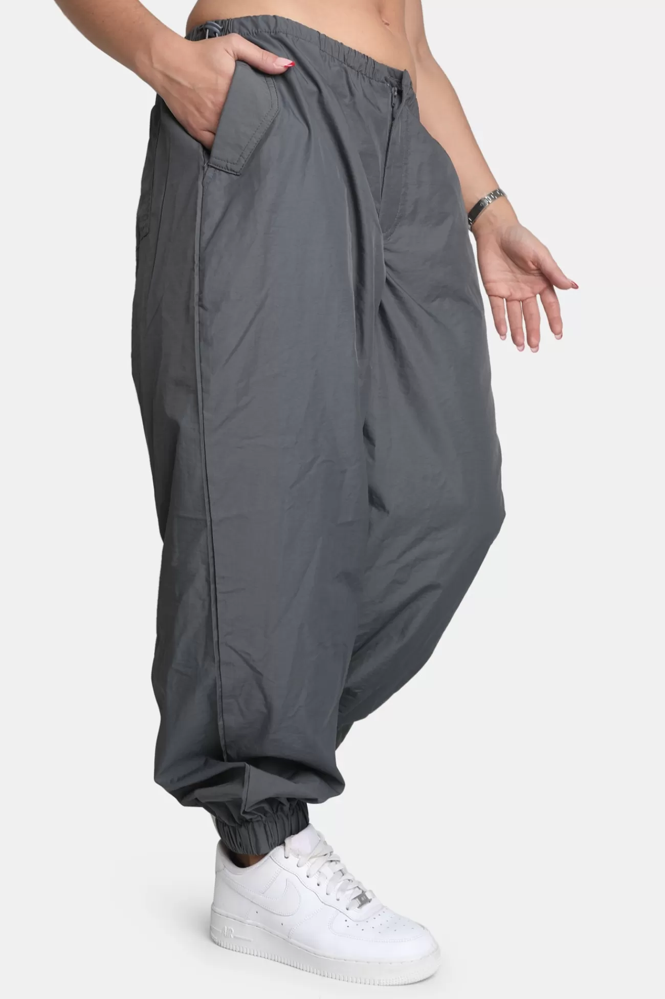 Public Desire Drawstring Waist Parachute Cargo Trousers Grey Discount