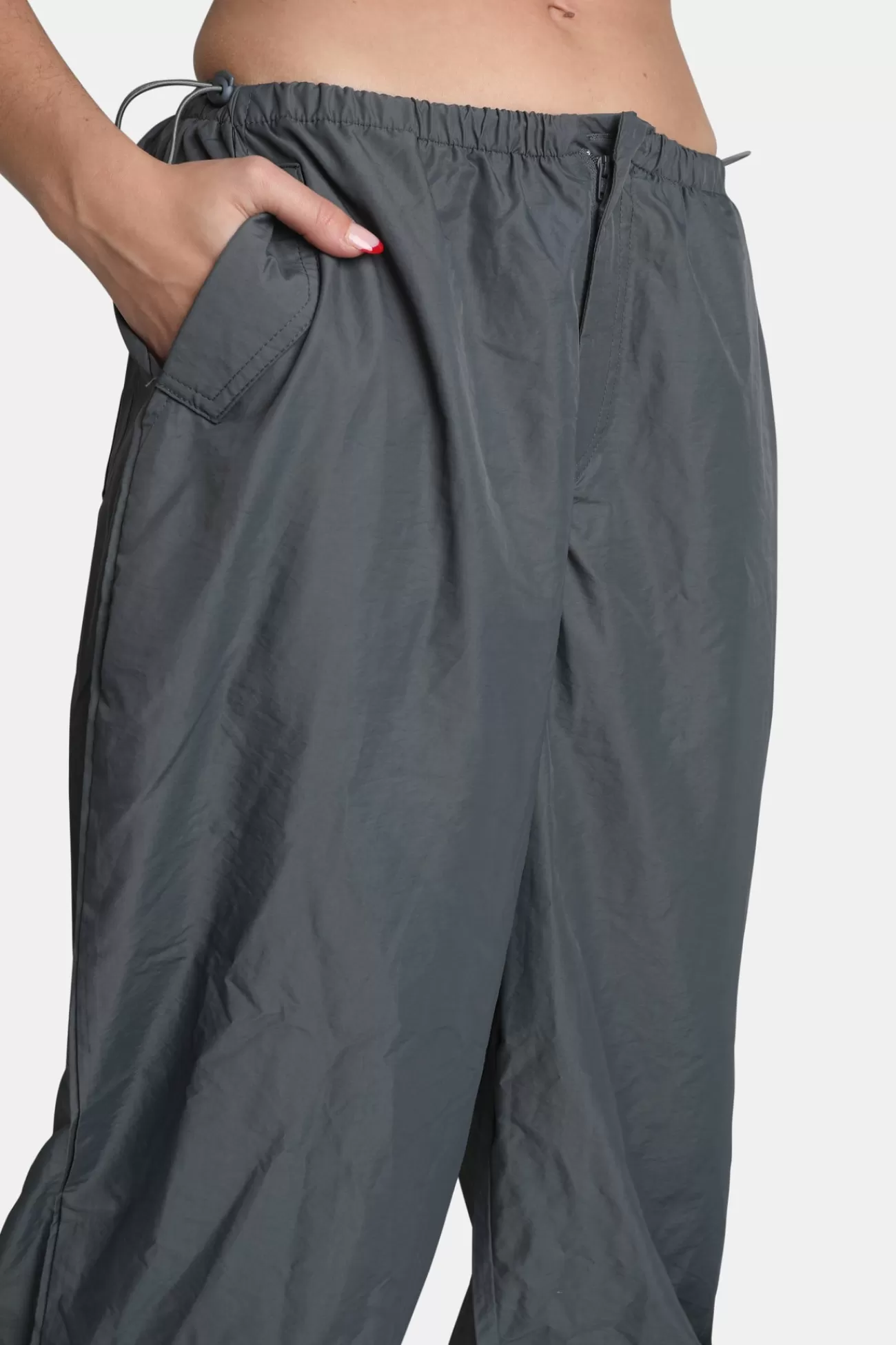 Public Desire Drawstring Waist Parachute Cargo Trousers Grey Discount