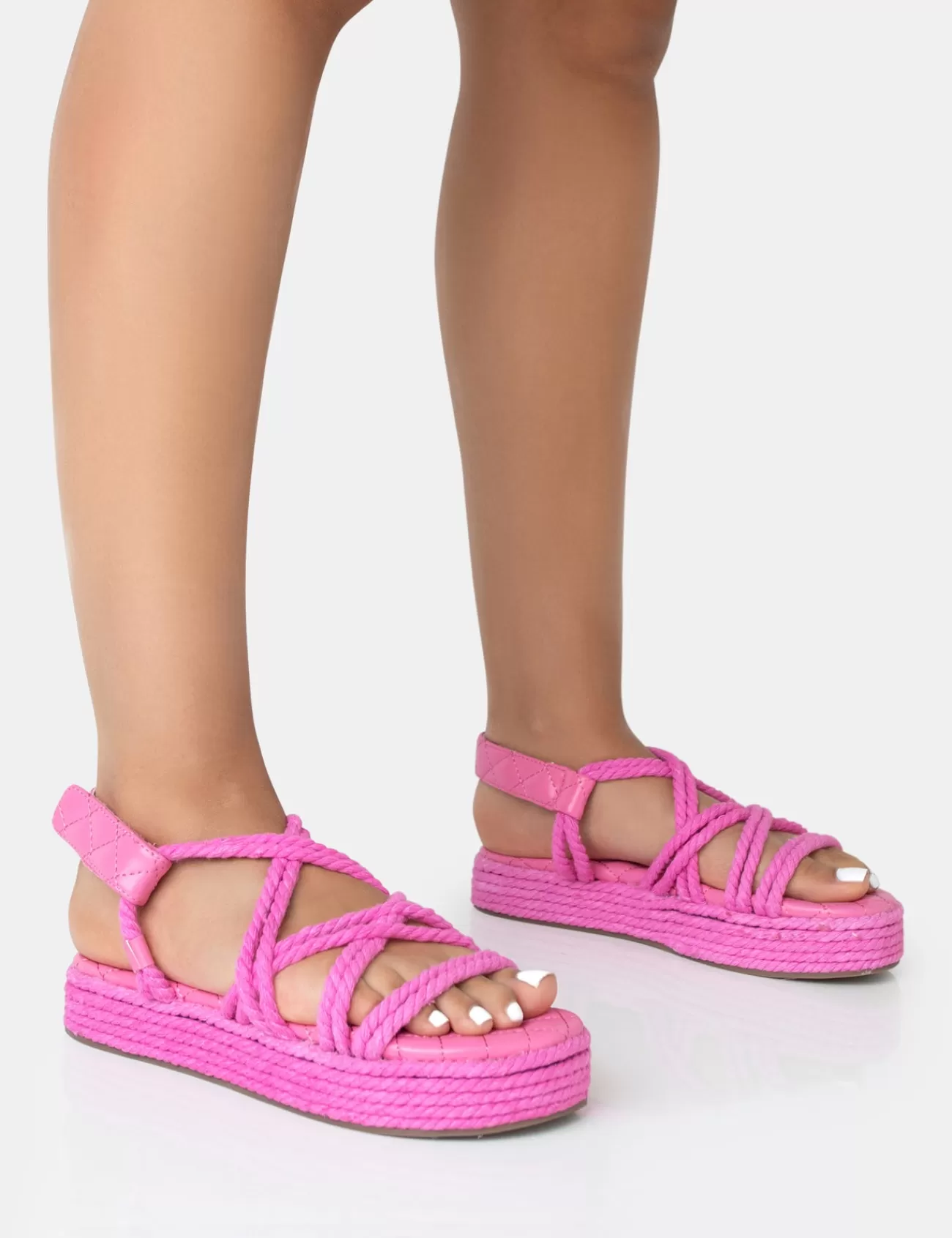 Public Desire Duffy Rope Flat Dad Sandals Pink Cheap