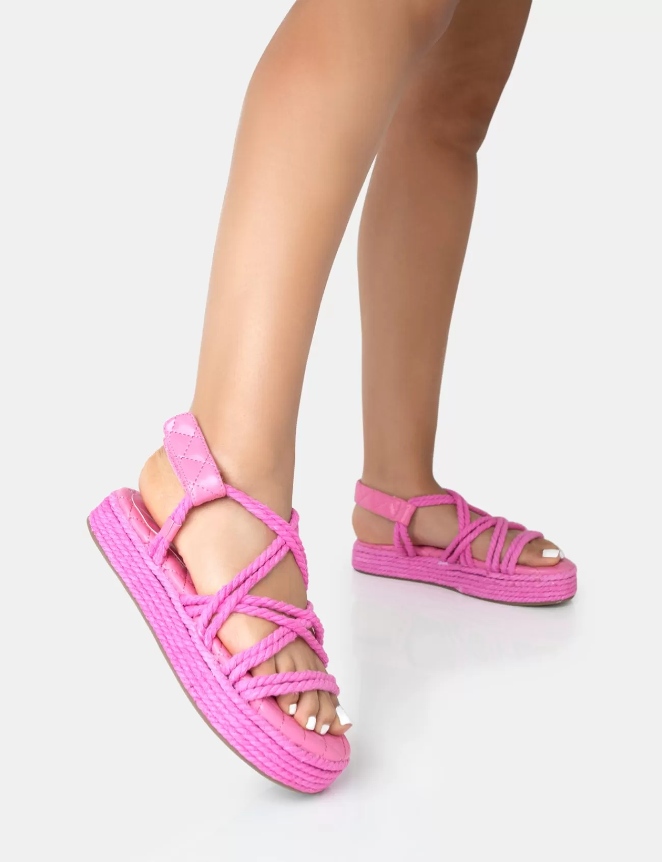 Public Desire Duffy Rope Flat Dad Sandals Pink Cheap