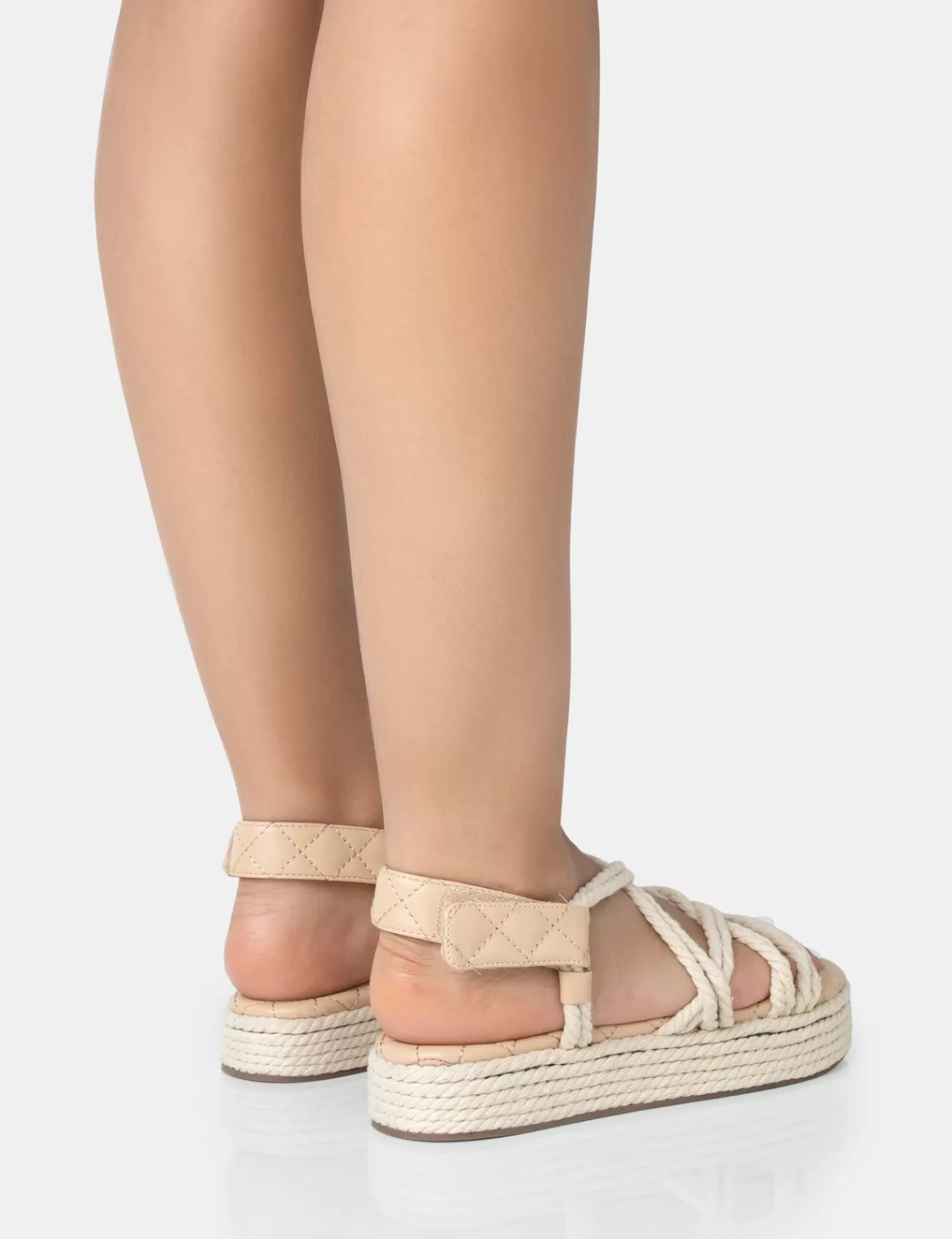 Public Desire Duffy Wide Fit Rope Flat Dad Sandals Ecru Flash Sale