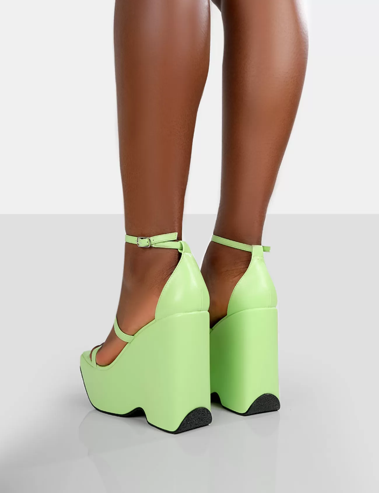 Public Desire Duke Green Strappy Square Toe Platform Wedge High Heels Lime Cheap