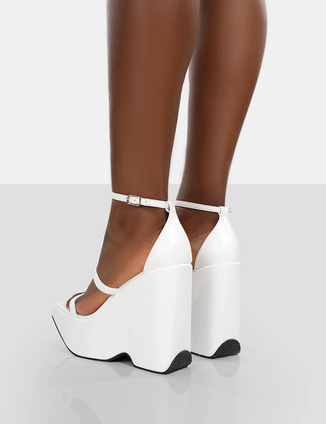 Public Desire Duke Strappy Square Toe Platform Wedge High Heels White Best
