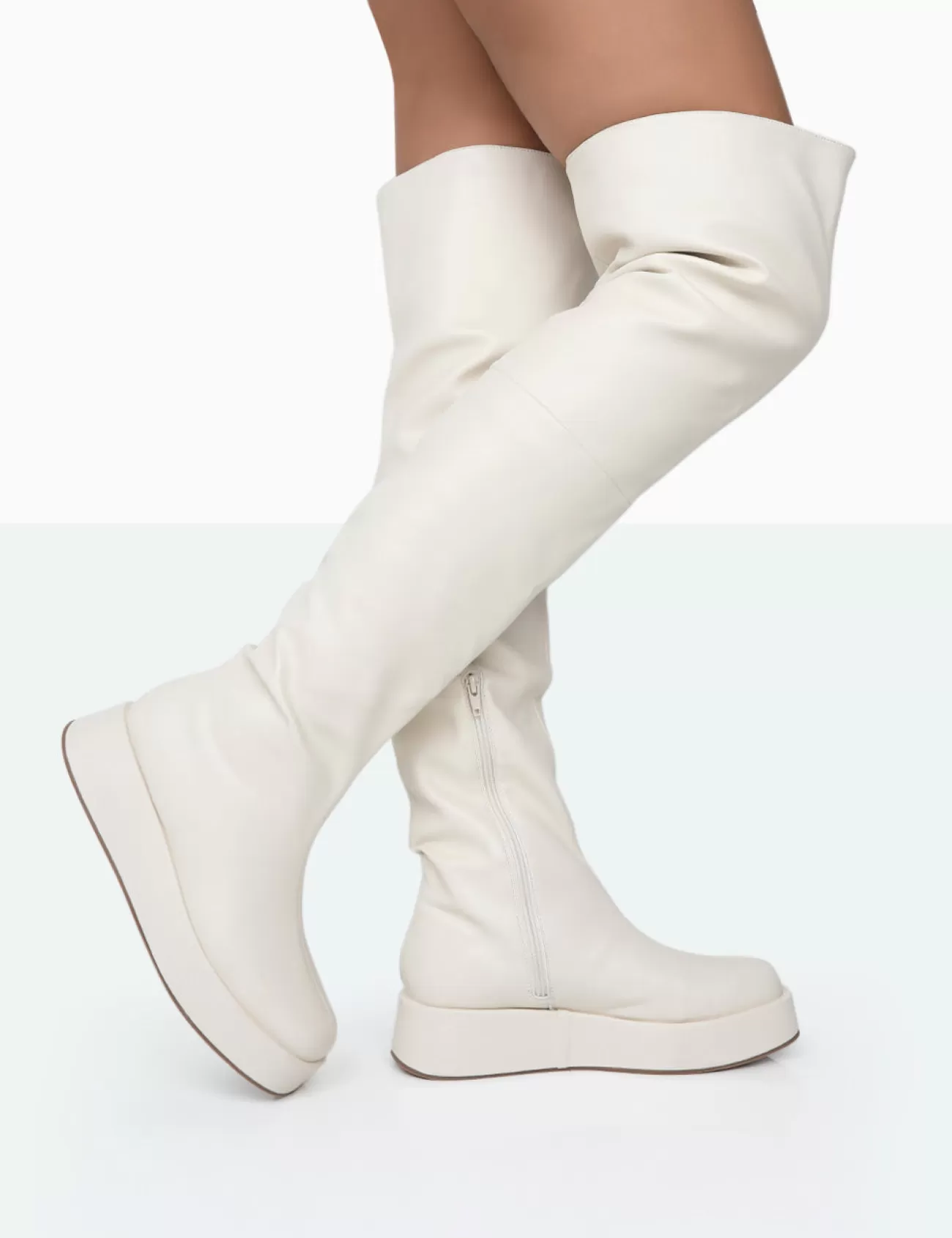 Public Desire Erica Pu Chunky Platform Sole Over The Knee Boots Bone Store