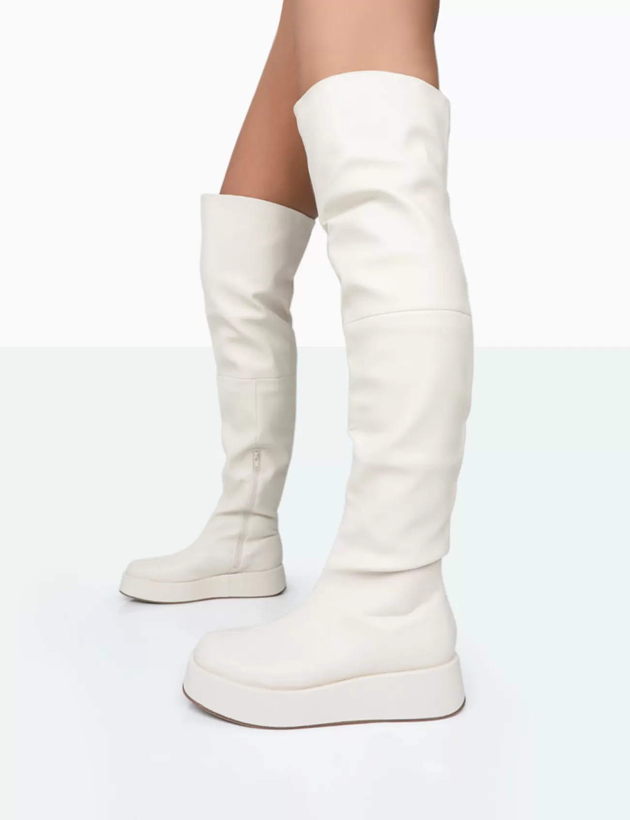 Public Desire Erica Pu Chunky Platform Sole Over The Knee Boots Bone Store