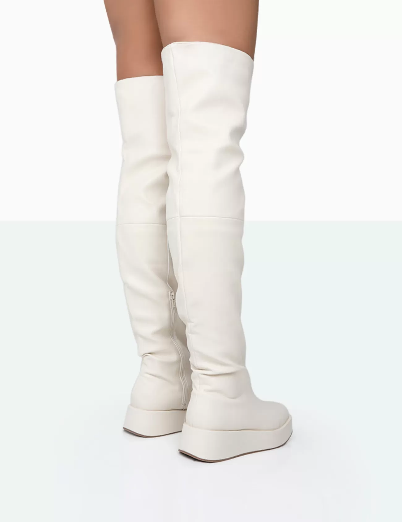 Public Desire Erica Pu Chunky Platform Sole Over The Knee Boots Bone Store